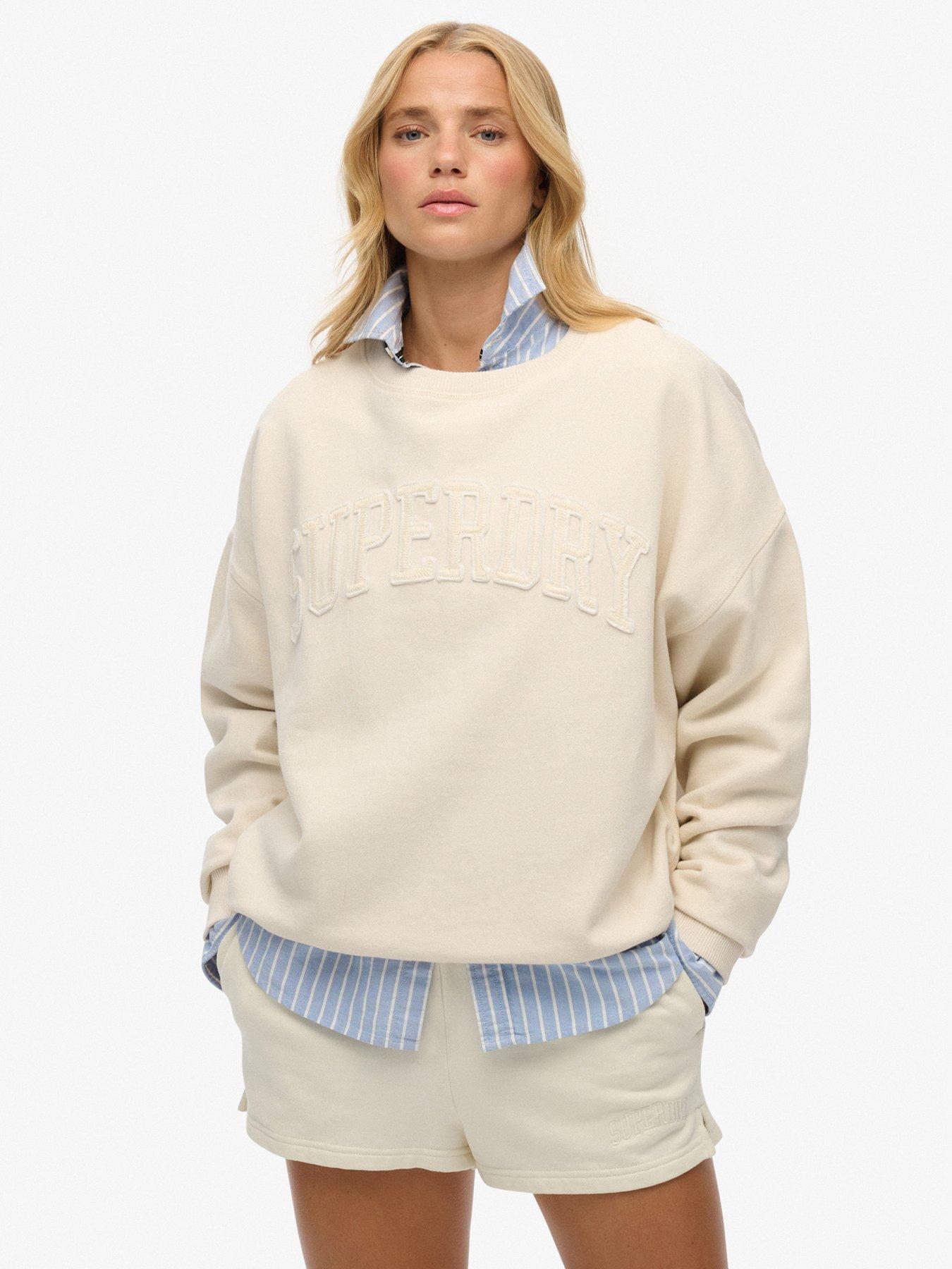 Superdry Athletic Essentials Tonal Applique Crew Sweatshirt - White