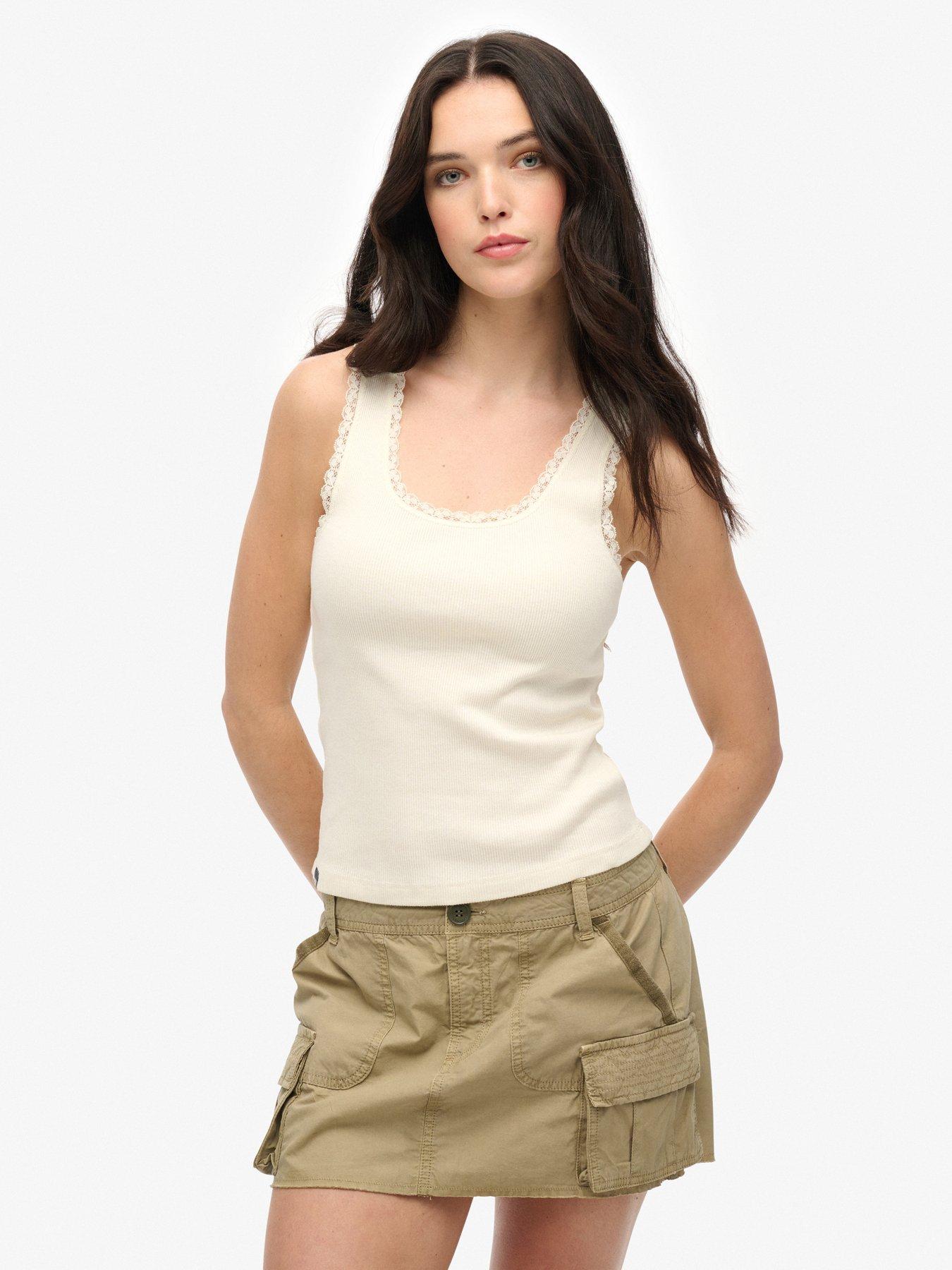 Superdry Vintage Lace Trim Vest - White