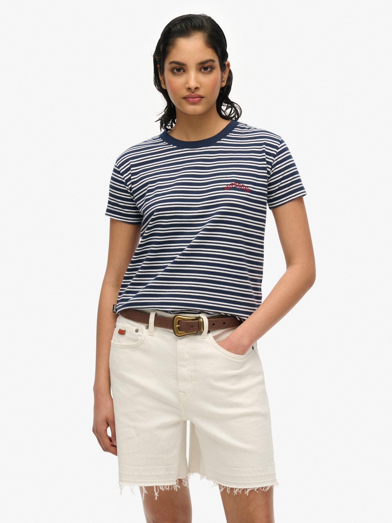 Image of Superdry Essential Logo Striped Fitted T-Shirt - Blue