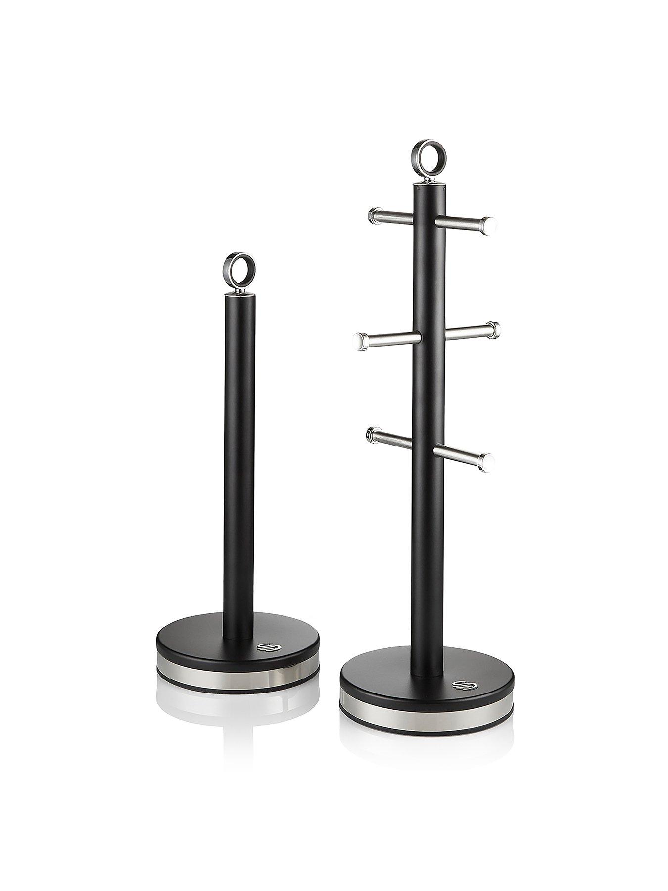 Swan Serenity Towel Pole and Mug Tree Set, Black