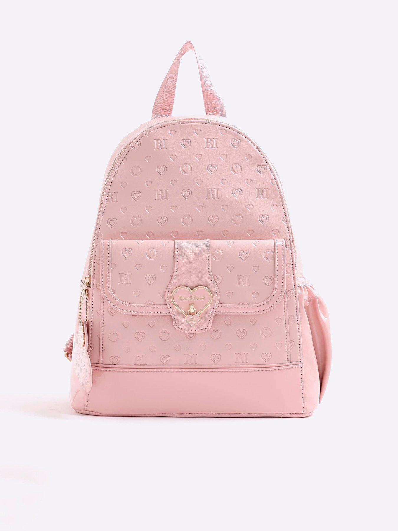 River Island Older Girls Heart Lock Pocket Backpack - Pink