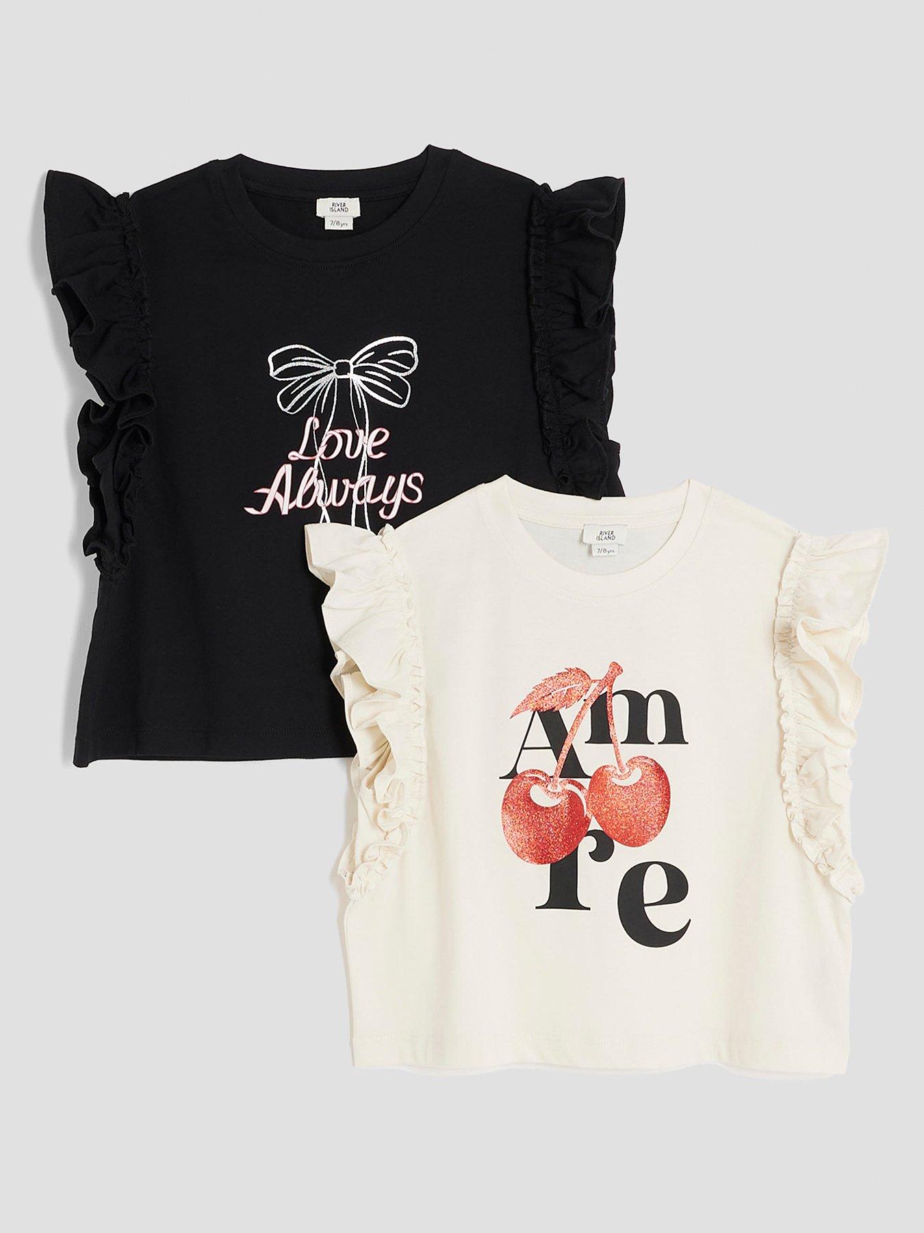 River Island Older Girls 2 Pack Frill T-Shirts - Cream