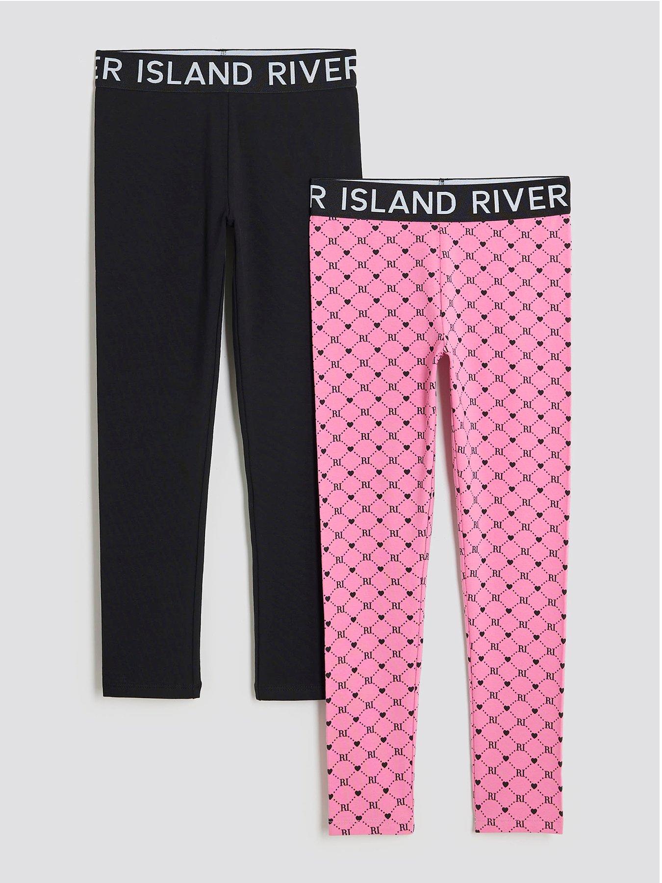 River Island Older Girls 2 Pack Waistband Leggings - Black/Pink