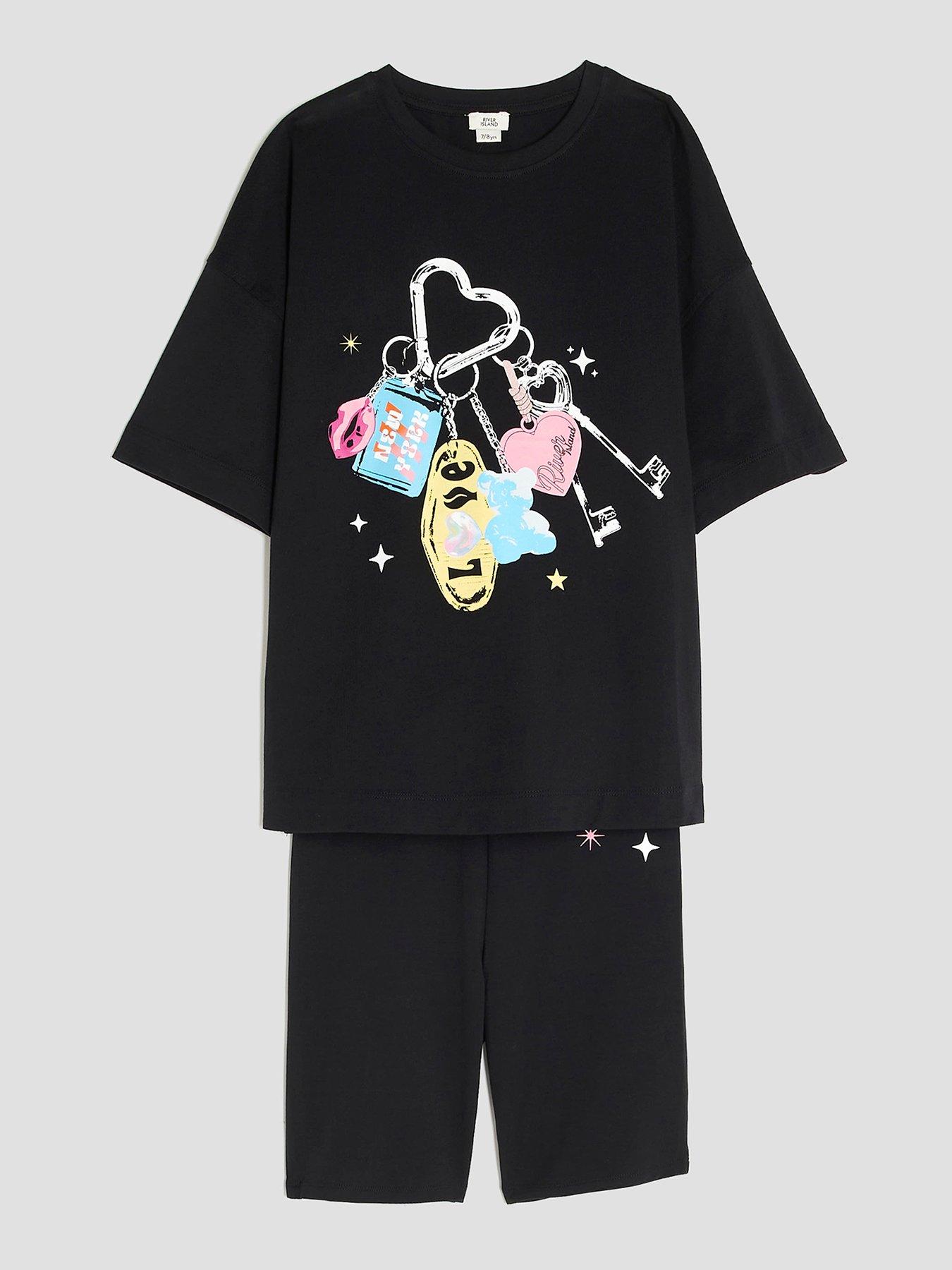 River Island Older Girls Graphic T-Shirt Set - Black