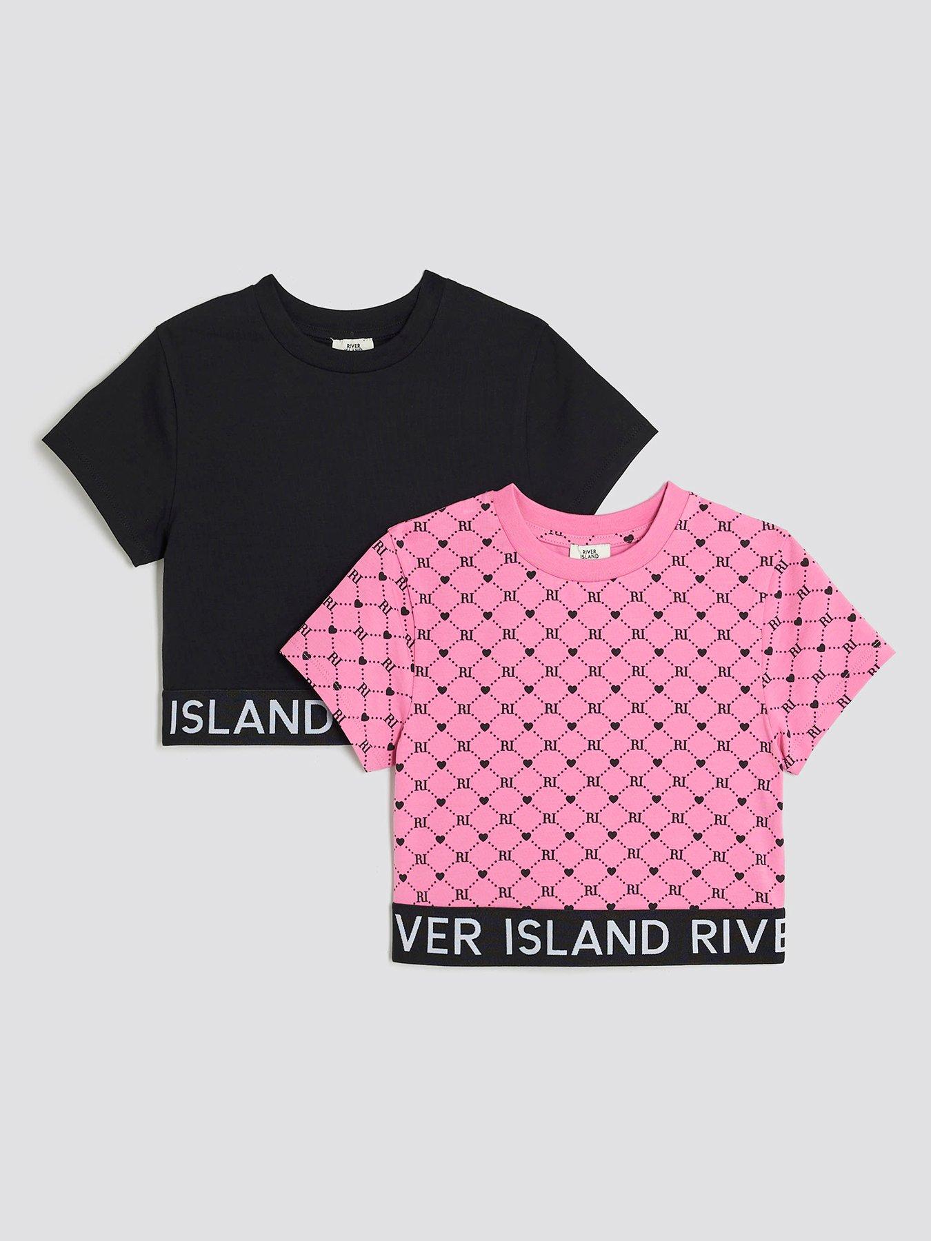 River Island Older Girls 2 Pack Short Sleeve Crop Tops - Pink