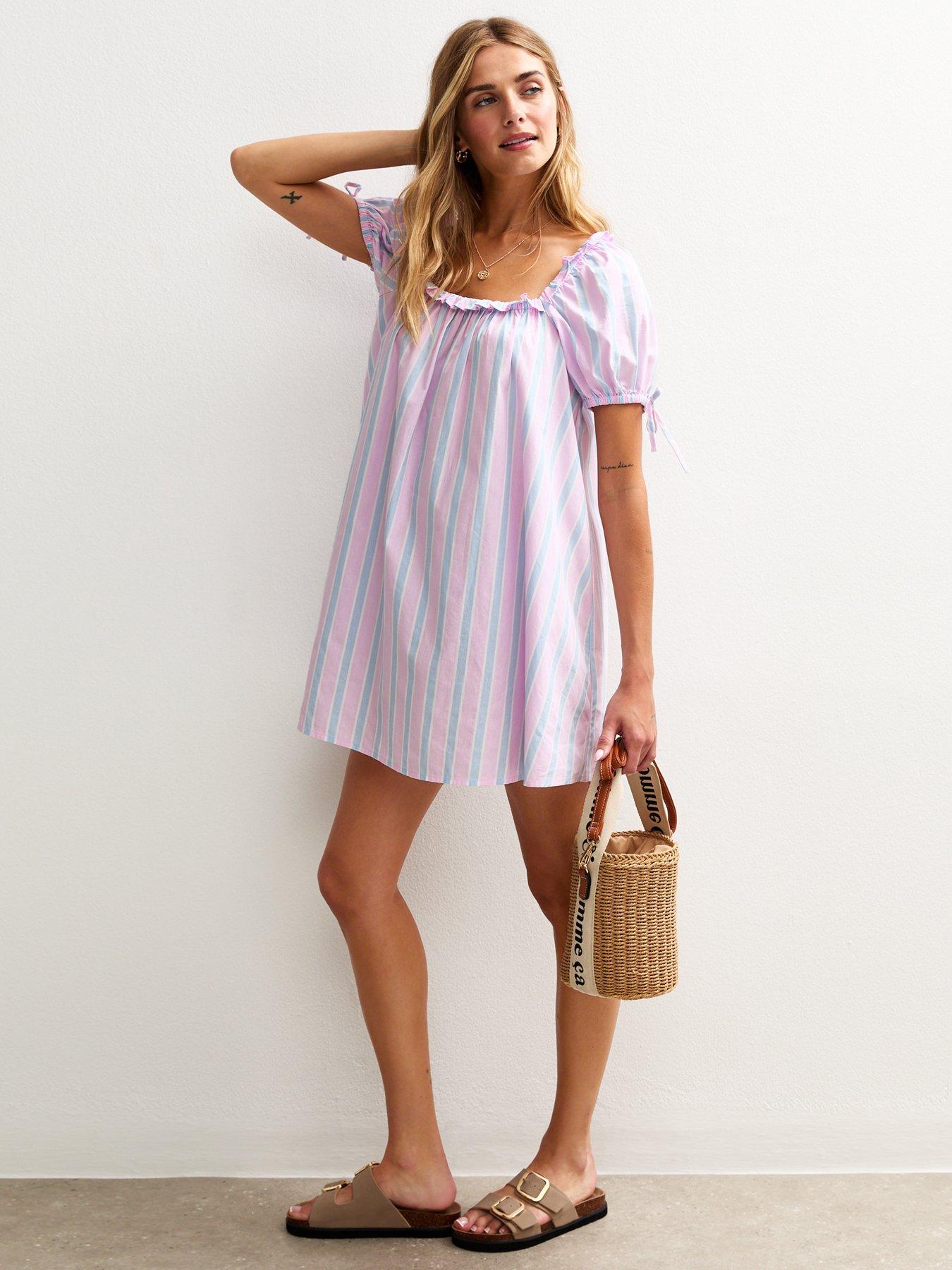 New Look Pink Stripe Square Neck Mini Dress - Pink
