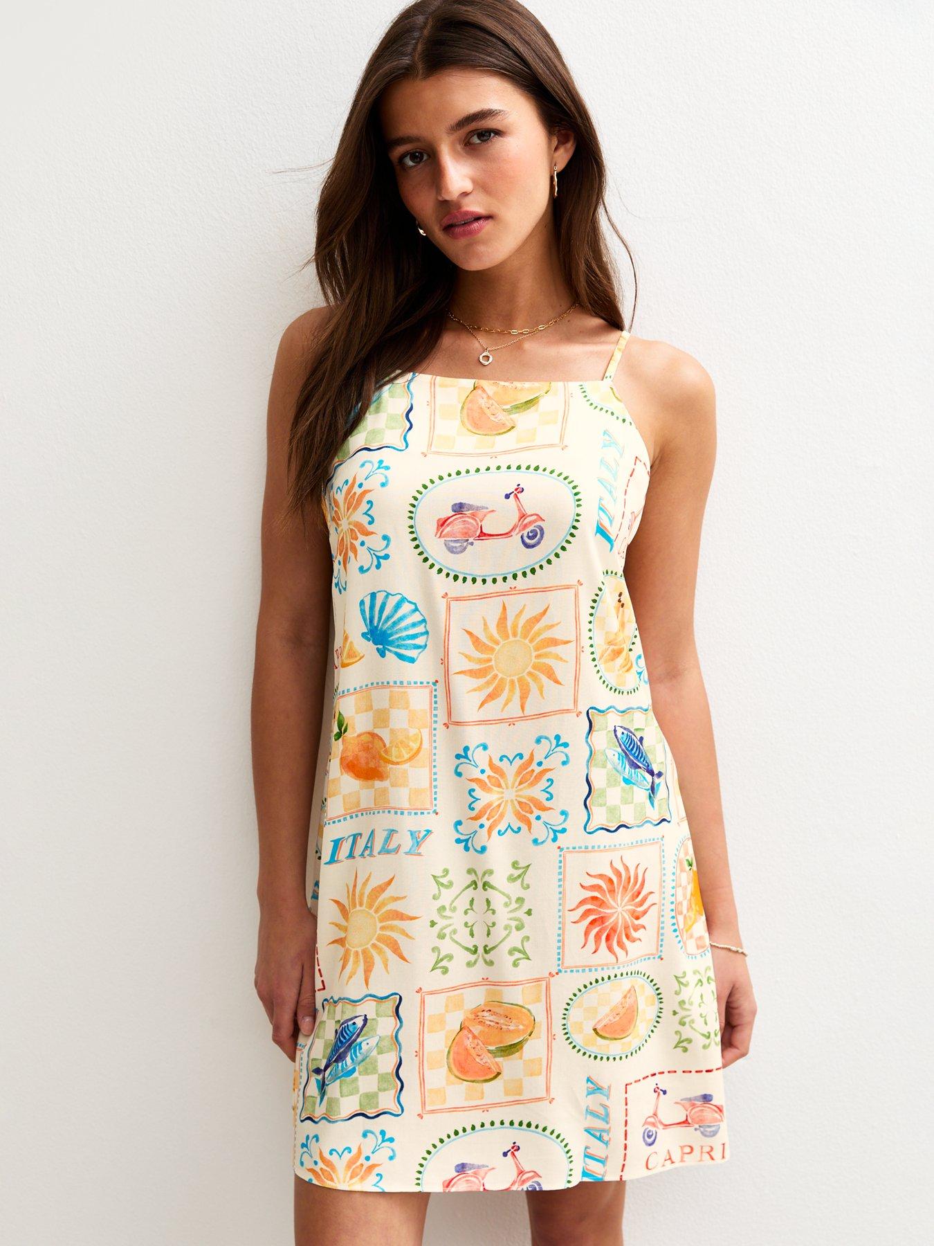 New Look Italy Print Mini Shift Dress - Cream