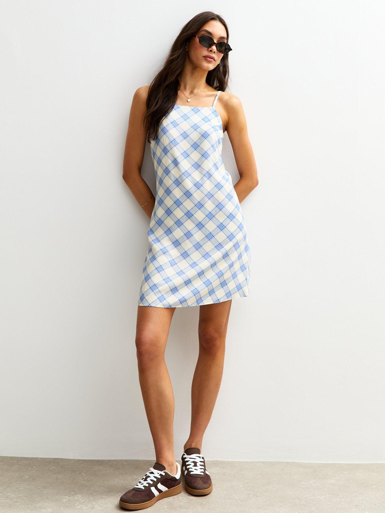 new-look-blue-check-print-shift-mini-dressfront