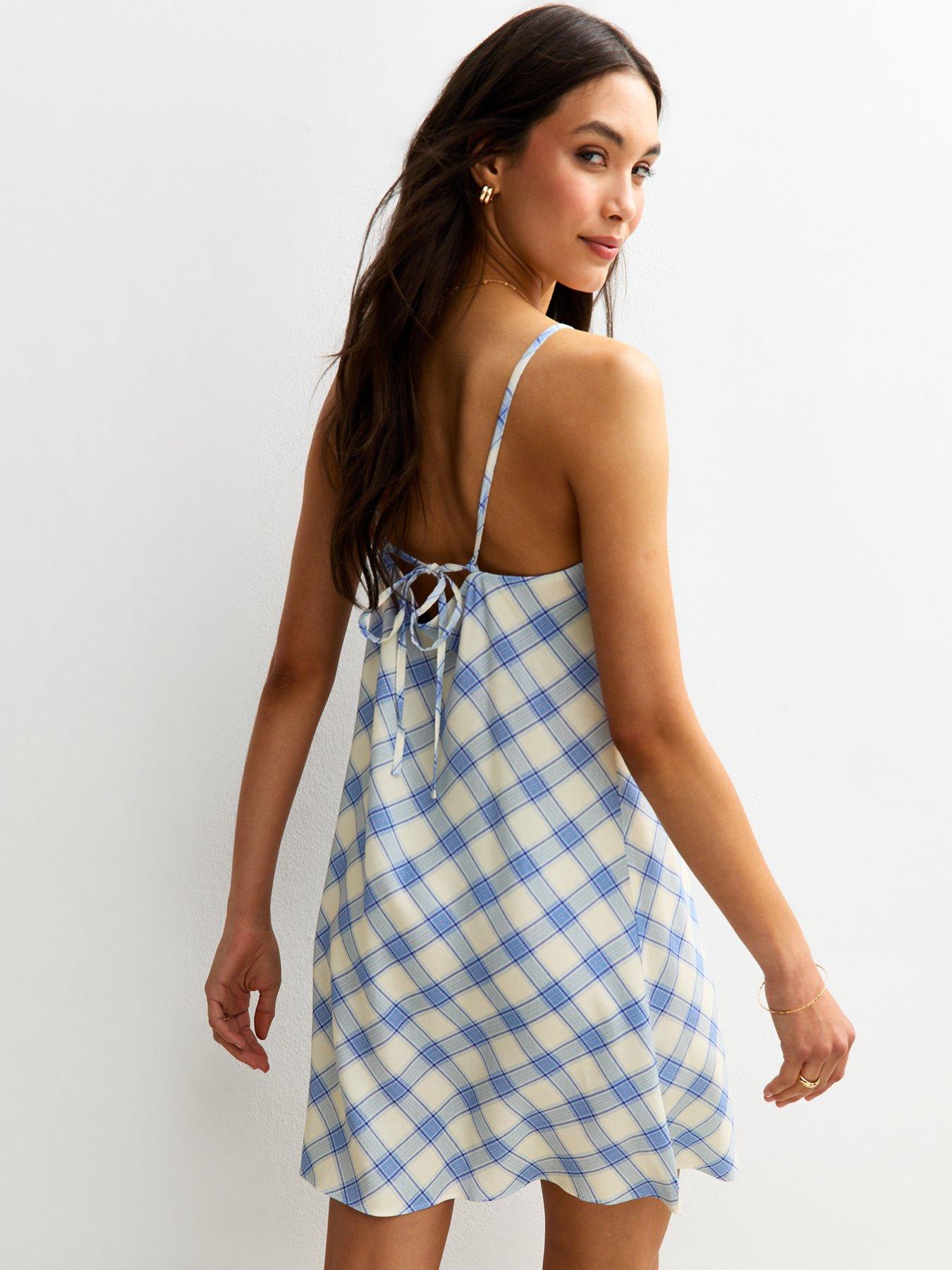 new-look-blue-check-print-shift-mini-dressstillFront