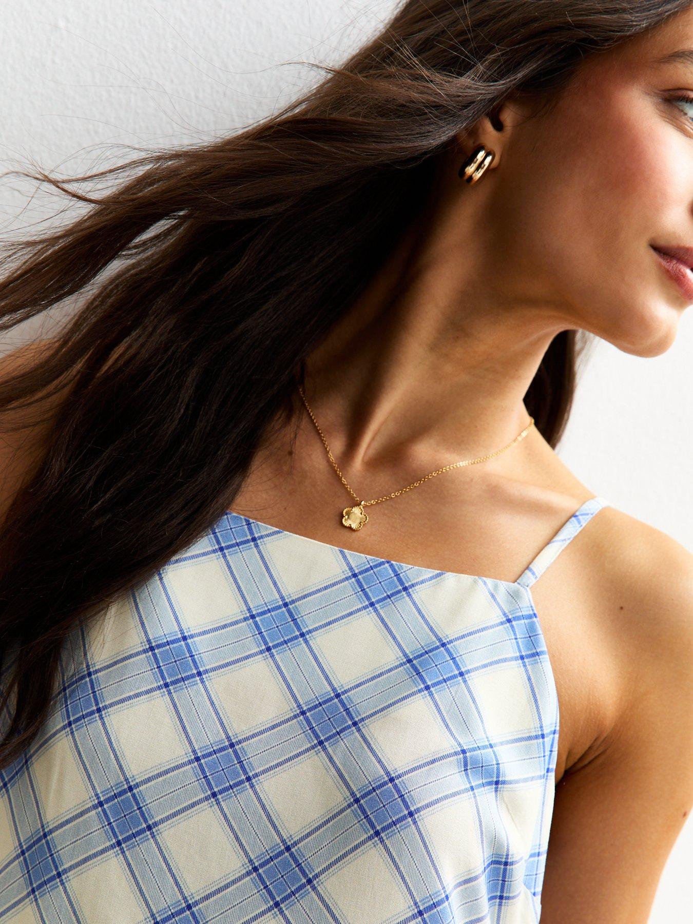 new-look-blue-check-print-shift-mini-dressoutfit