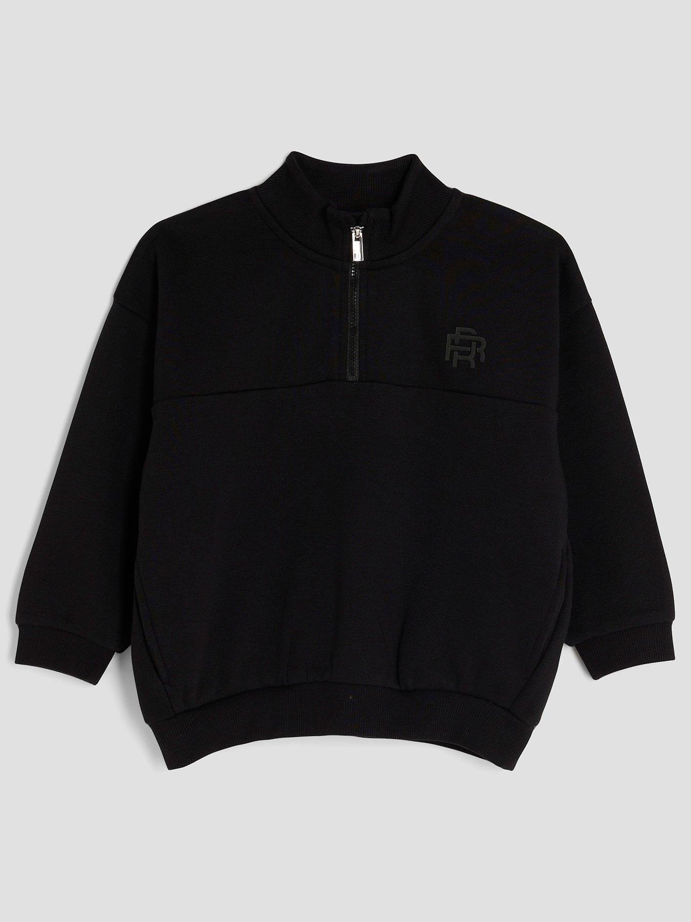 Image 1 of 4 of River Island Mini Boys Essentials Funnel Sweater - Black