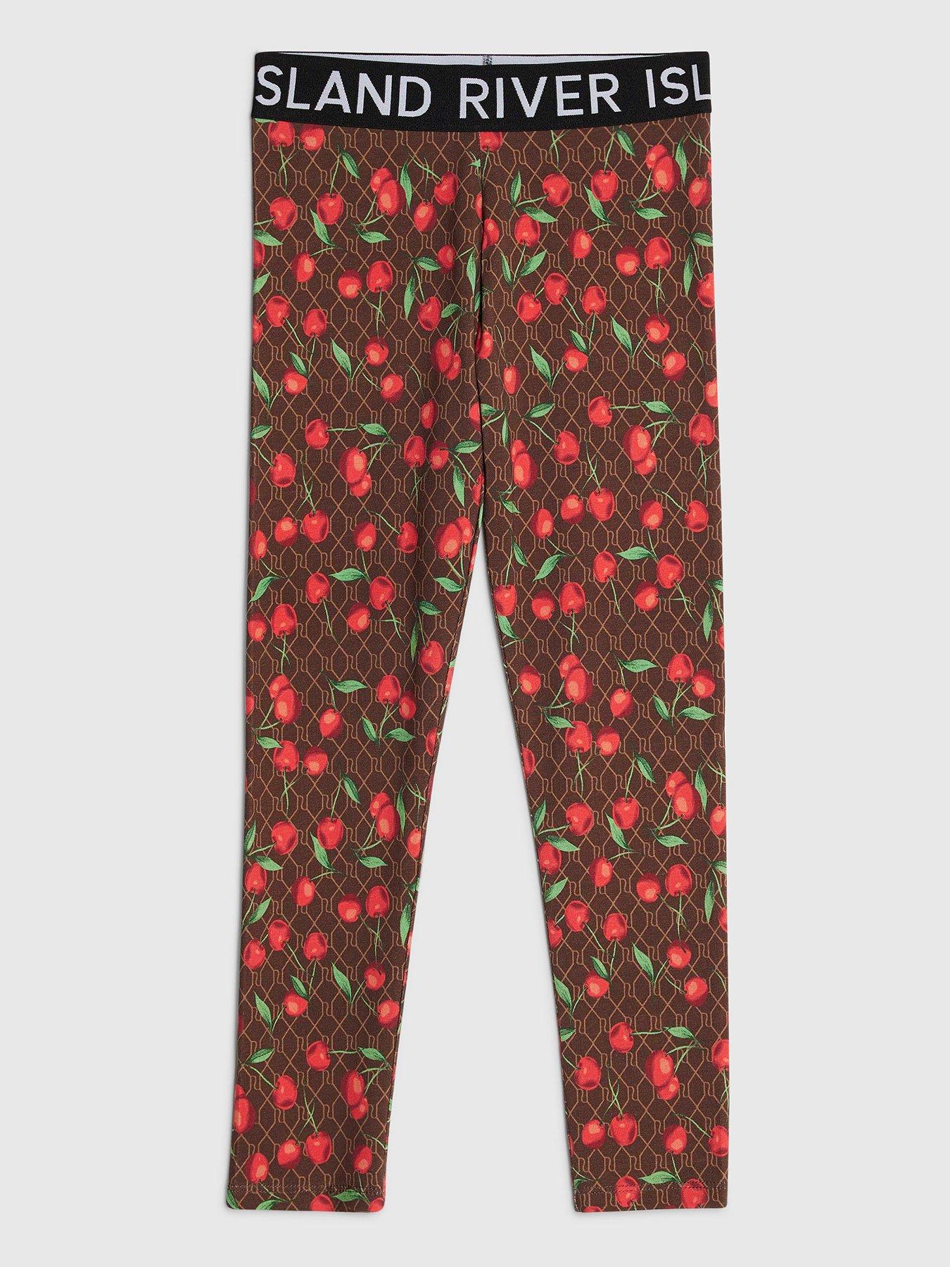 River Island Older Girls Monogram Cherry Leggings - Brown