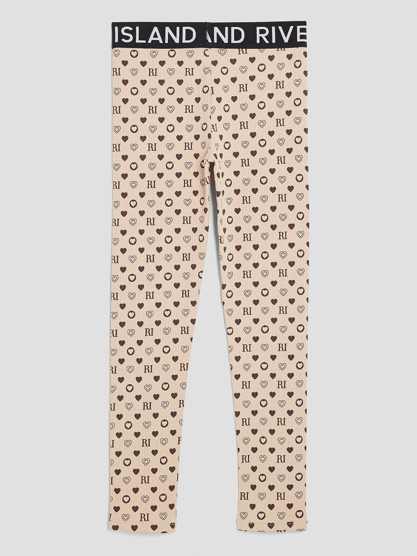 River Island Older Girls Monogram Waistband Leggings - Brown