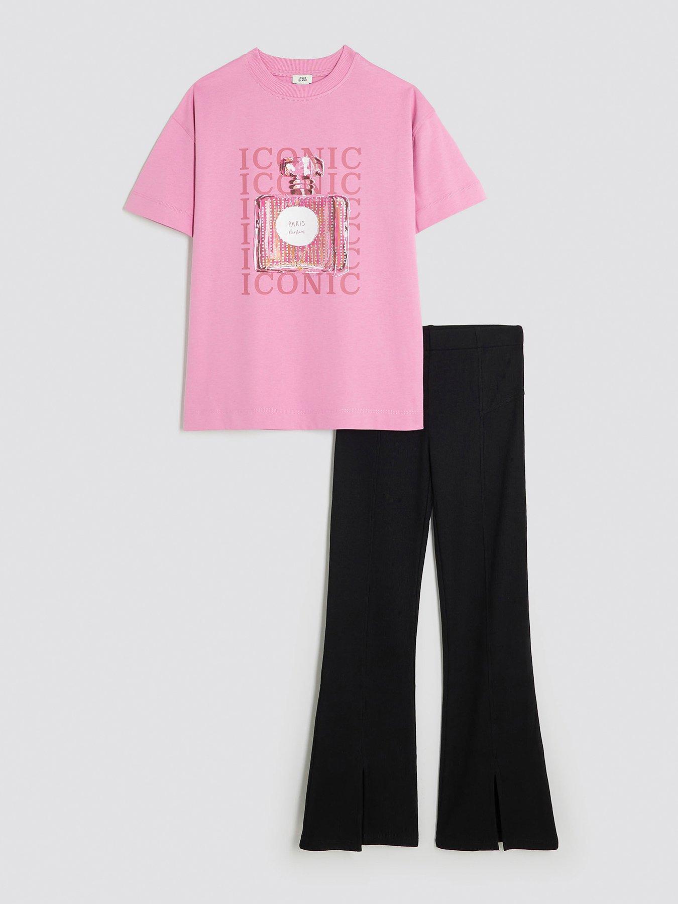 Image 1 of 5 of River Island Older Girls Iconic Perfume Kickflare Set - Pink