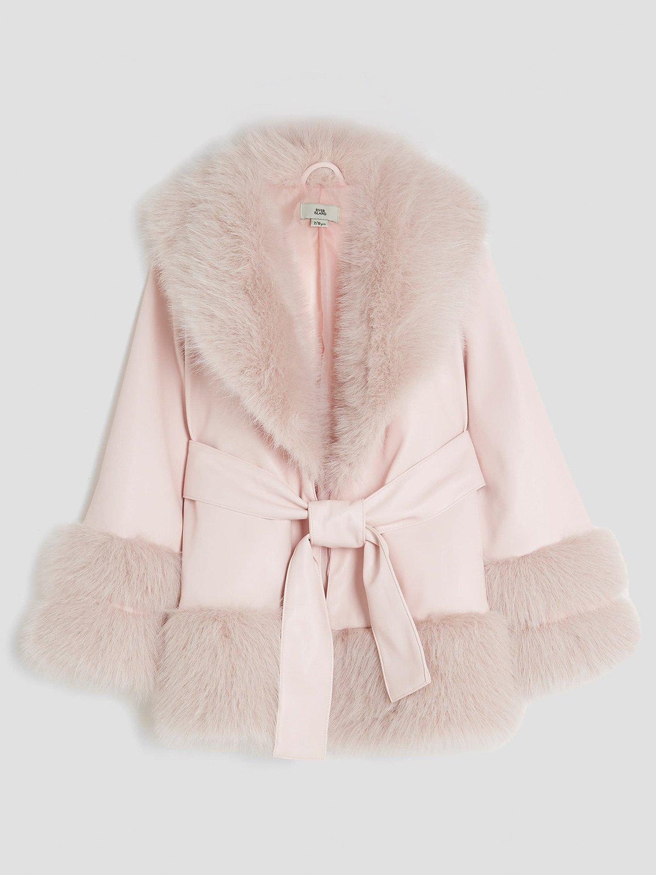 River Island Older Girls Faux Fur Wrap Coat - Pink