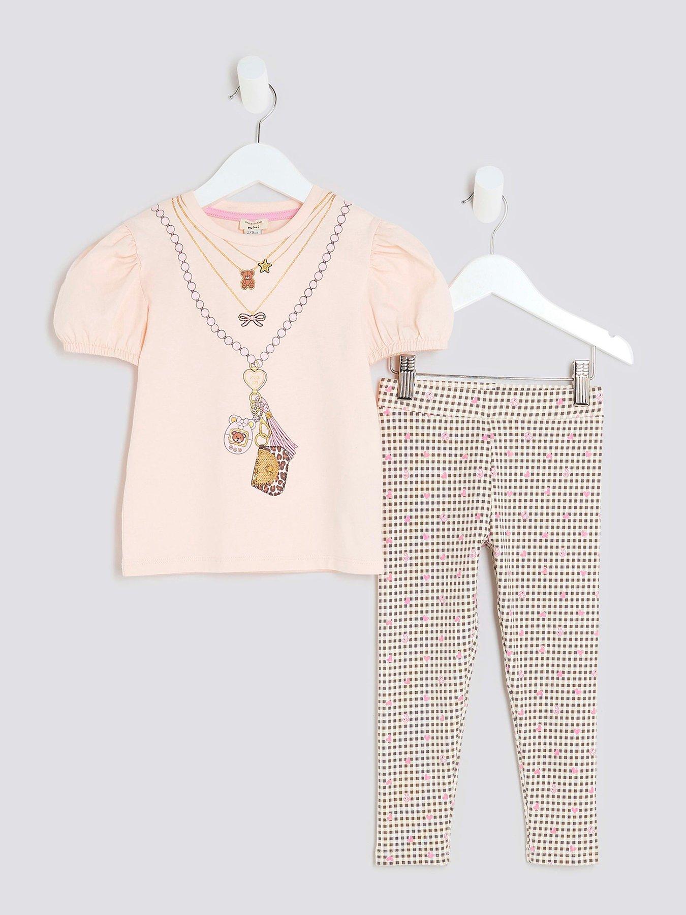 River Island Mini Girls Necklace T-Shirt Set - Pink