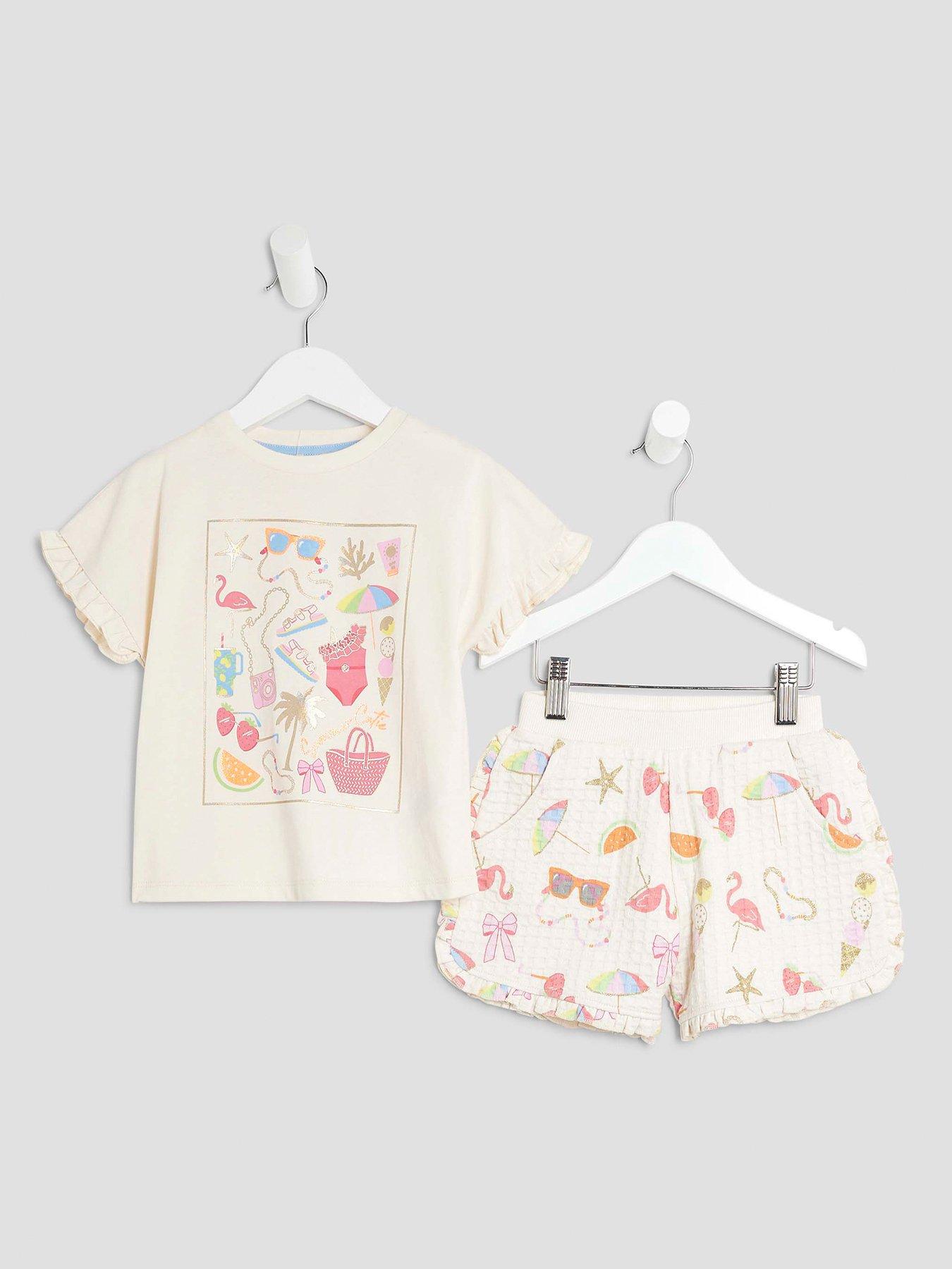 undefined Girl Ecru Sunglasses T-Shirt Set - Cream