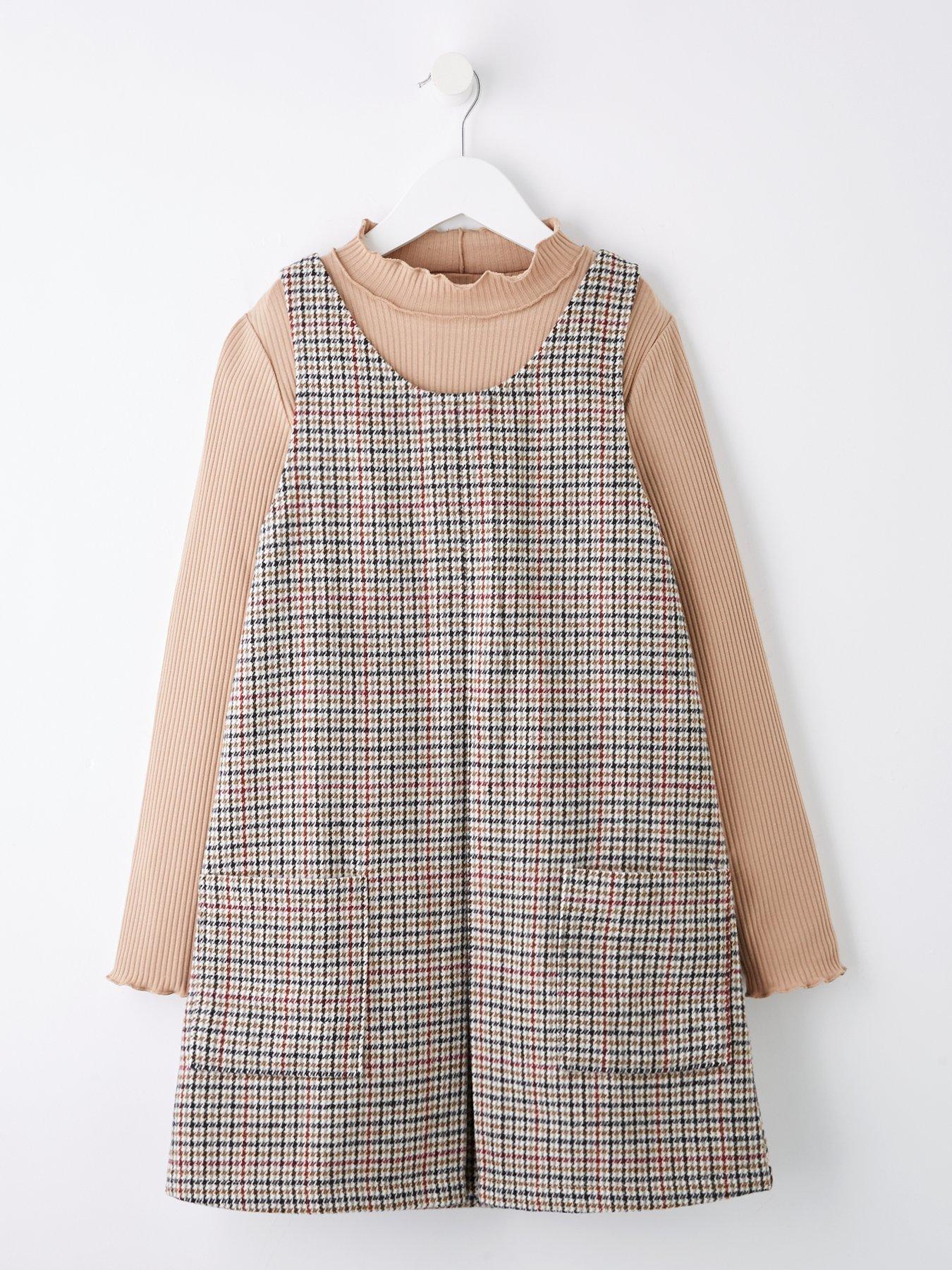 the-very-collection-girls-check-pinafore-dress-with-matching-top-multi