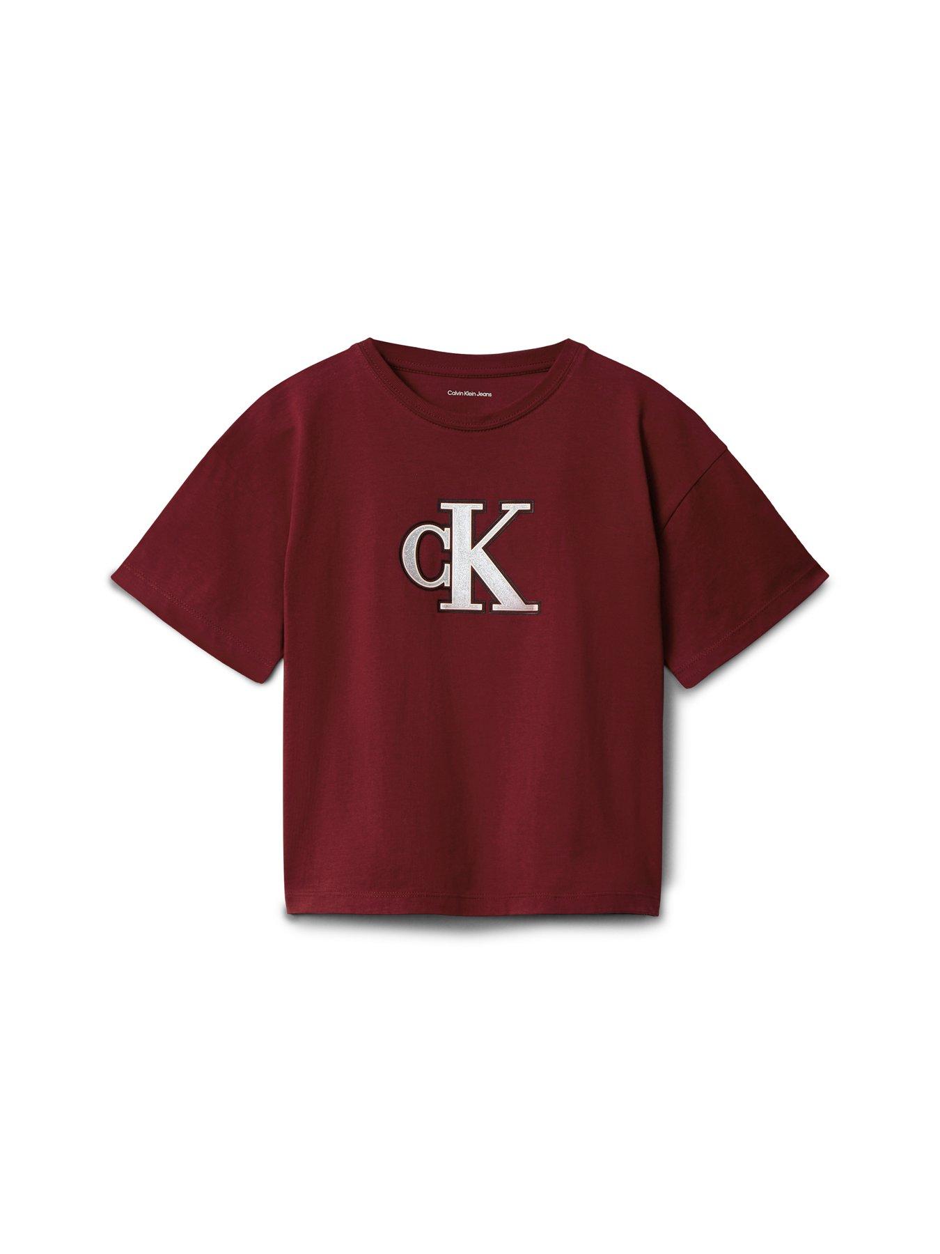 Calvin Klein Jeans Girls Graphic Short Sleeve T-shirt - Raspberry Chocolate