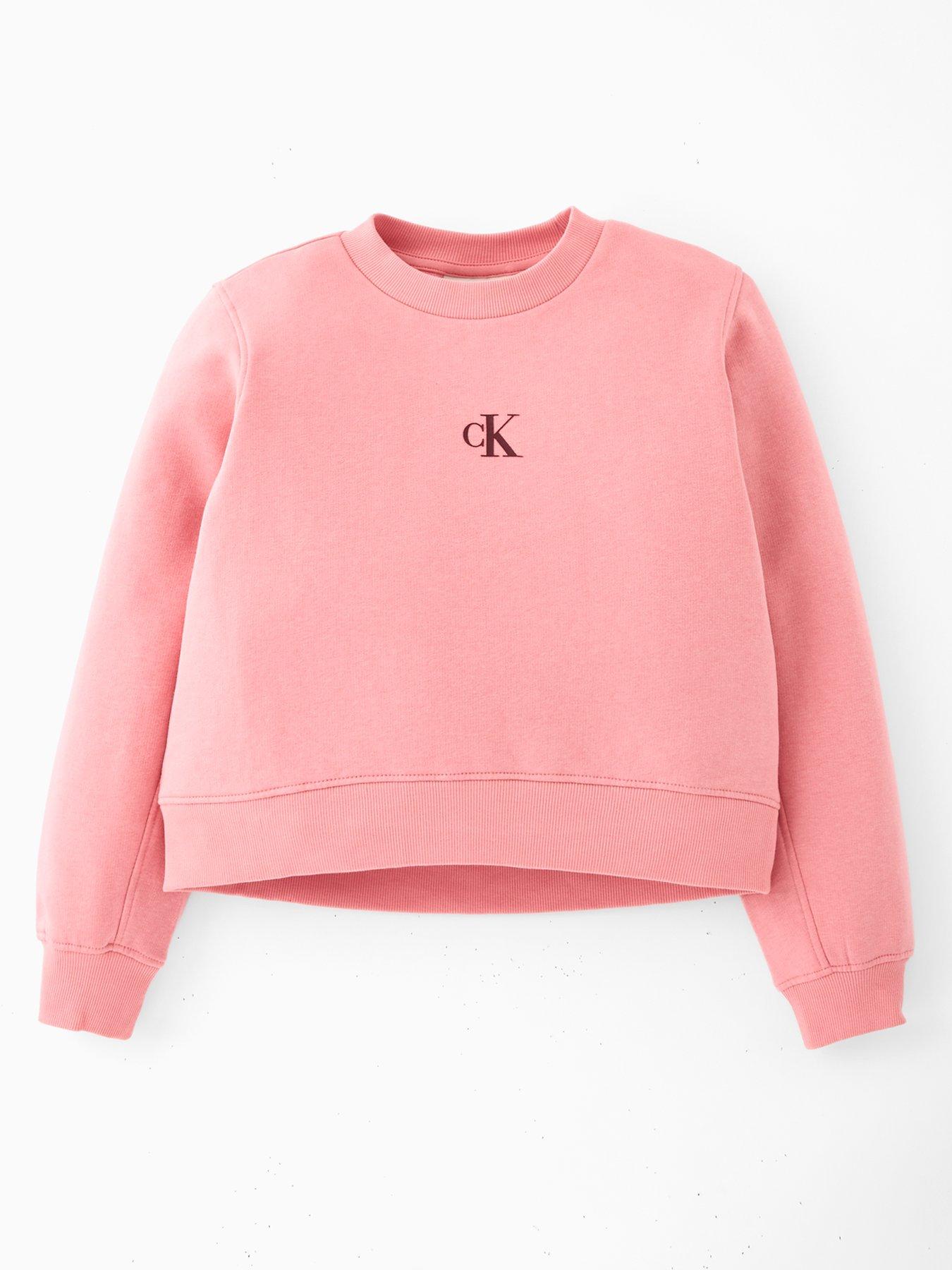 Calvin Klein Jeans Girls Ck Logo Crew Neck Fleece Sweatshirt - Pink