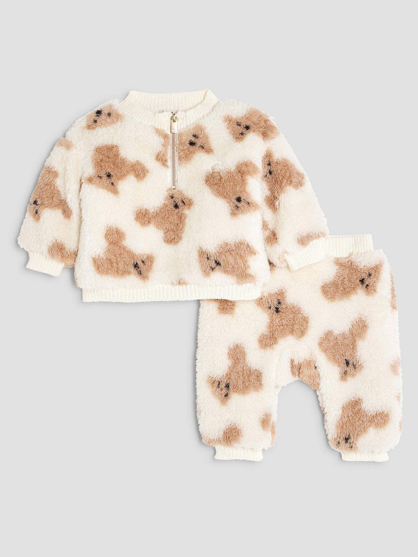 River Island Baby Boys Zip Faux Fur Bear Set - Beige