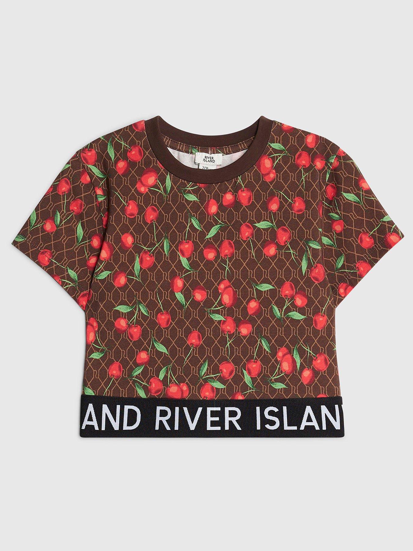 River Island Older Girls Monogram Cherry Top - Brown