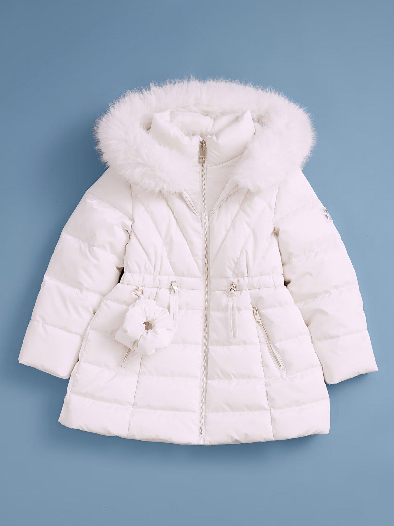 River Island Older Girls Fur Hood Padded Coat - Cream