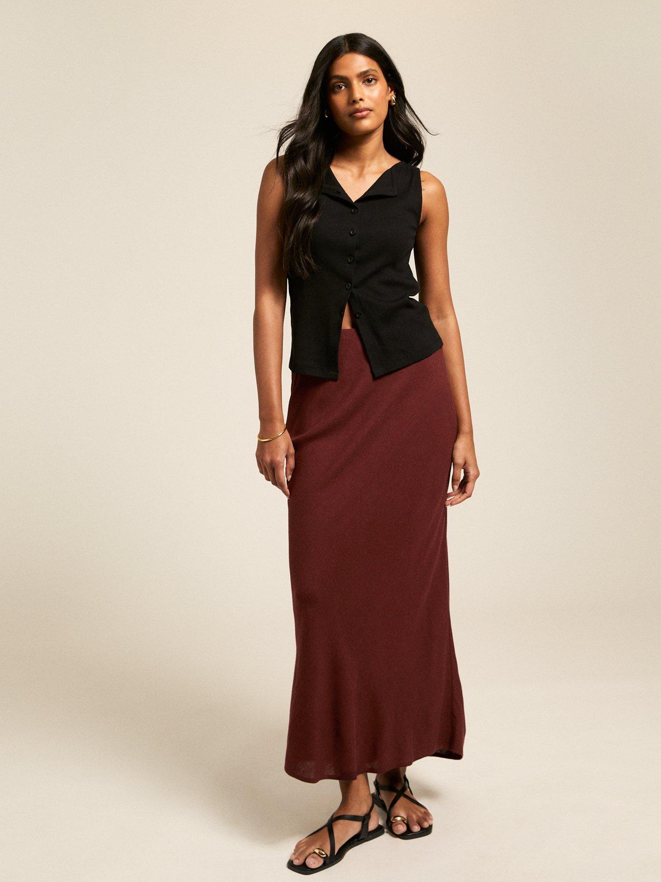 new-look-dark-brown-linen-blend-bias-cut-midi-skirt
