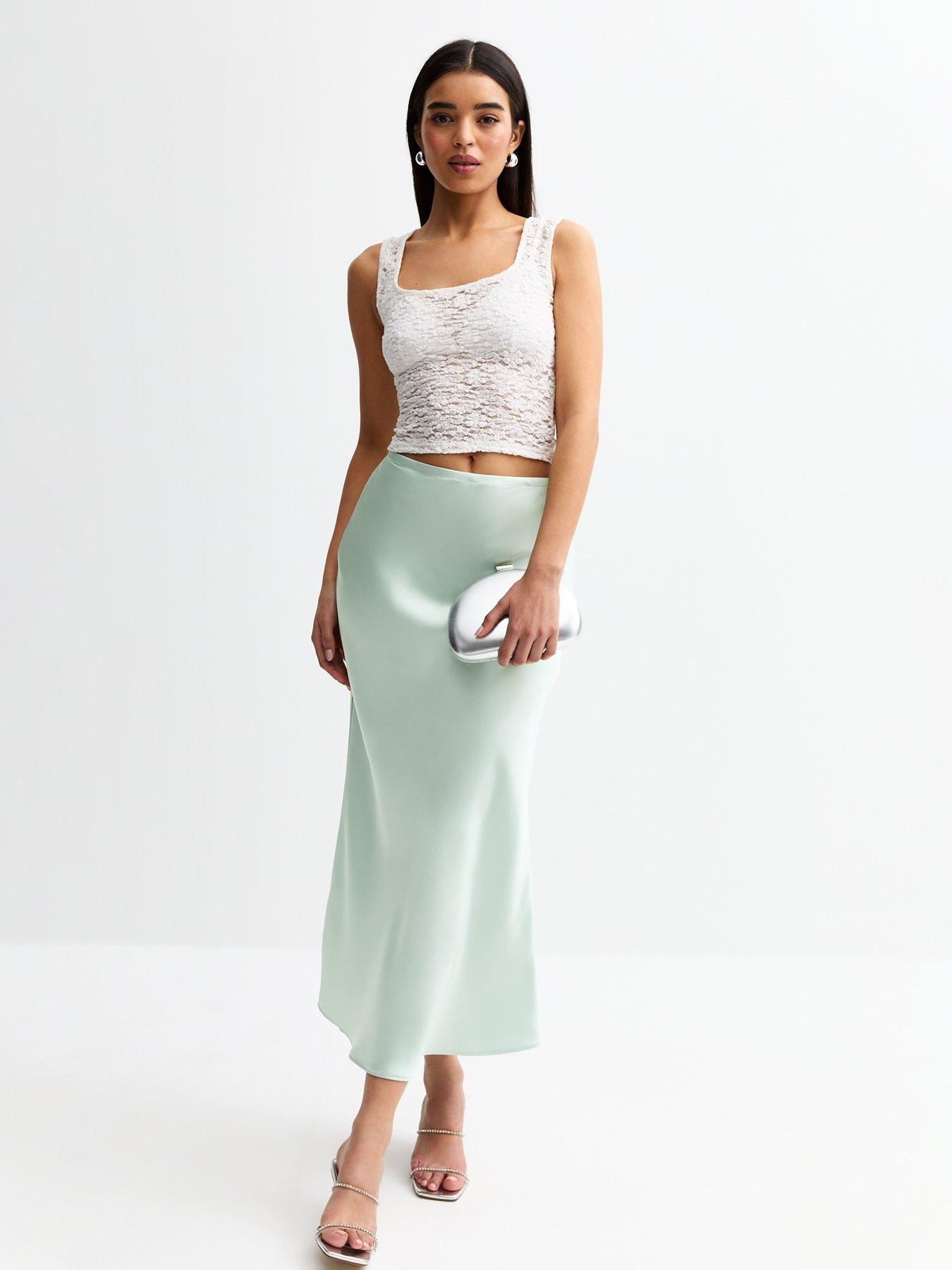 Image of New Look Bias Cut Satin Midi Skirt - Light Blue