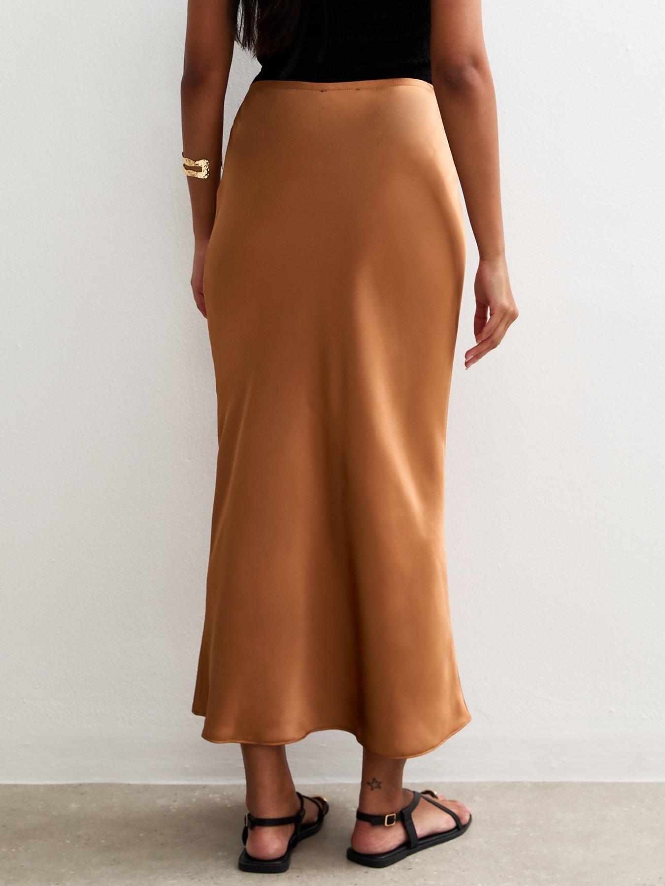 New Look Jasmine Satin Bias Midi Skirt Orange Very Ireland