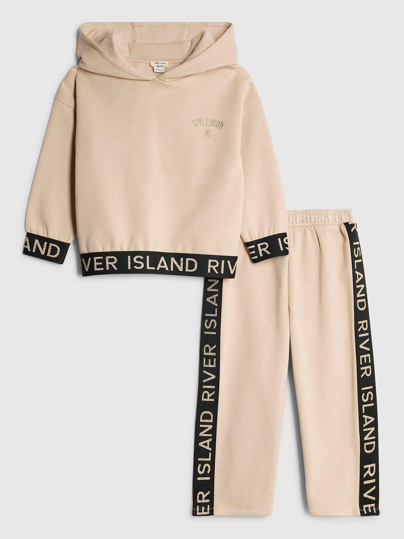 river-island-mini-mini-girls-branded-hoodie-set-beige