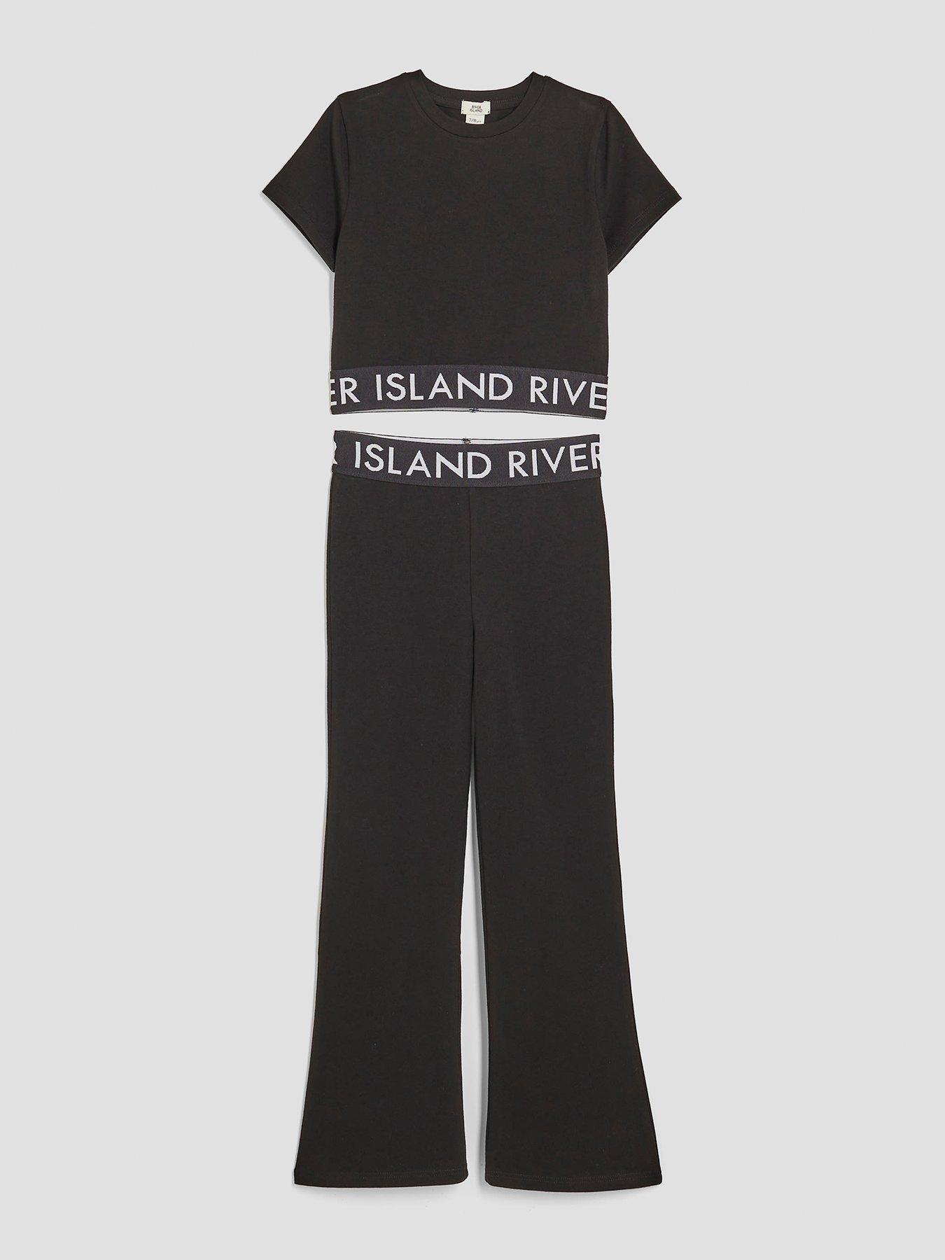 River Island Older Girls Waist Band Kick Flare Set - Black