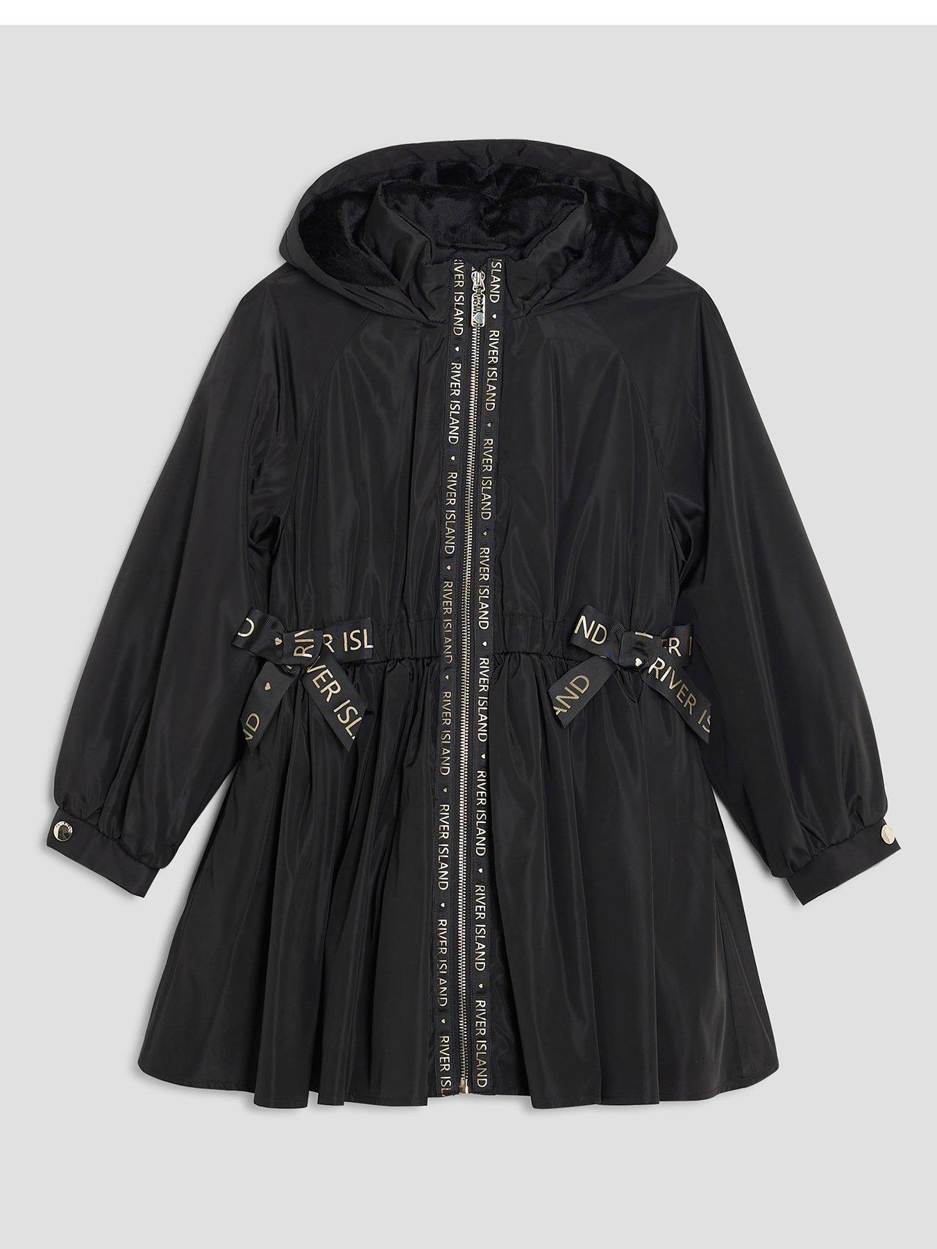 River Island Older Girls Peplum Hooded Raincoat - Black