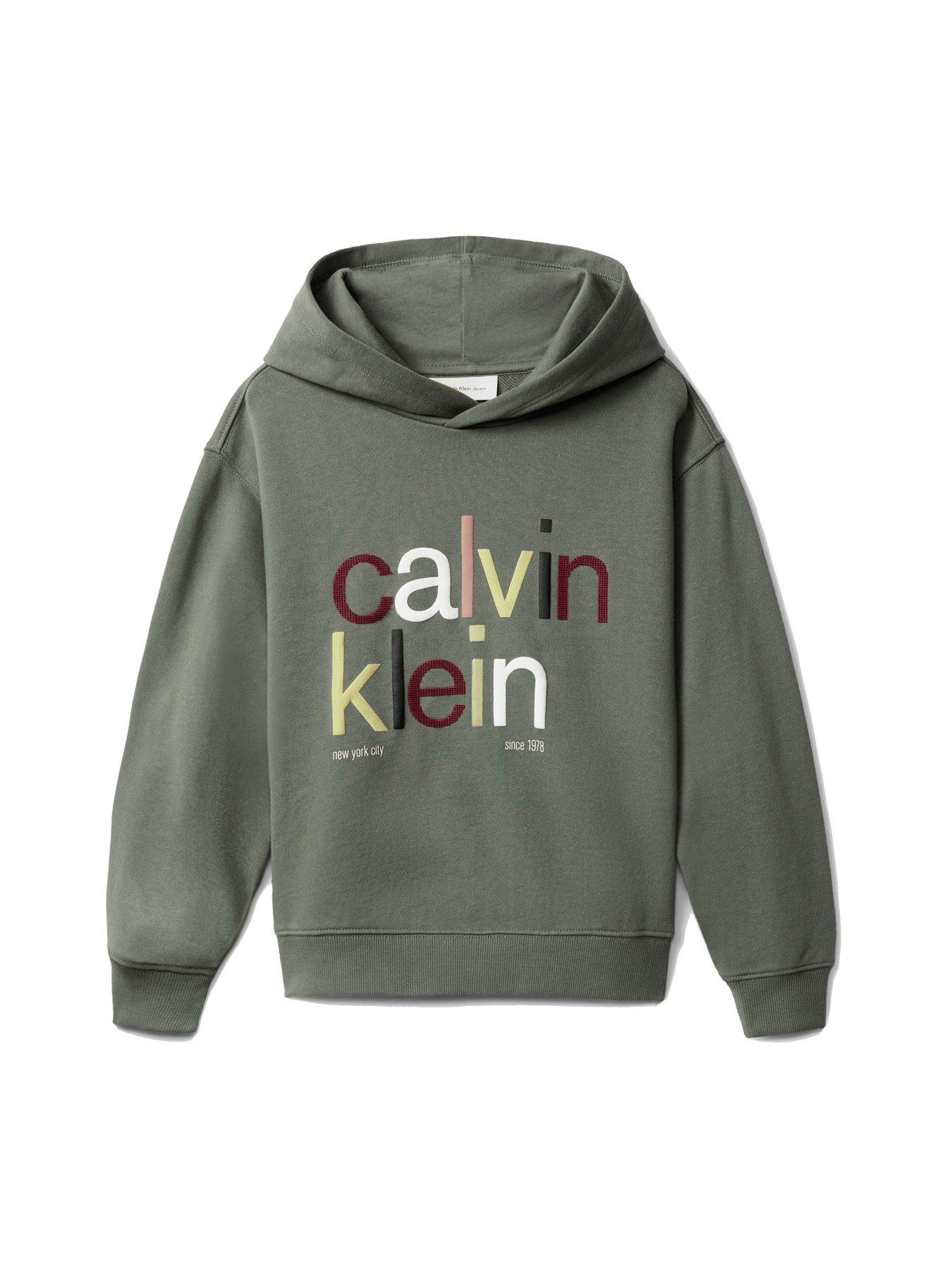 Calvin Klein Jeans Boys Colour Logo Graphic Terry Hoodie - Khaki