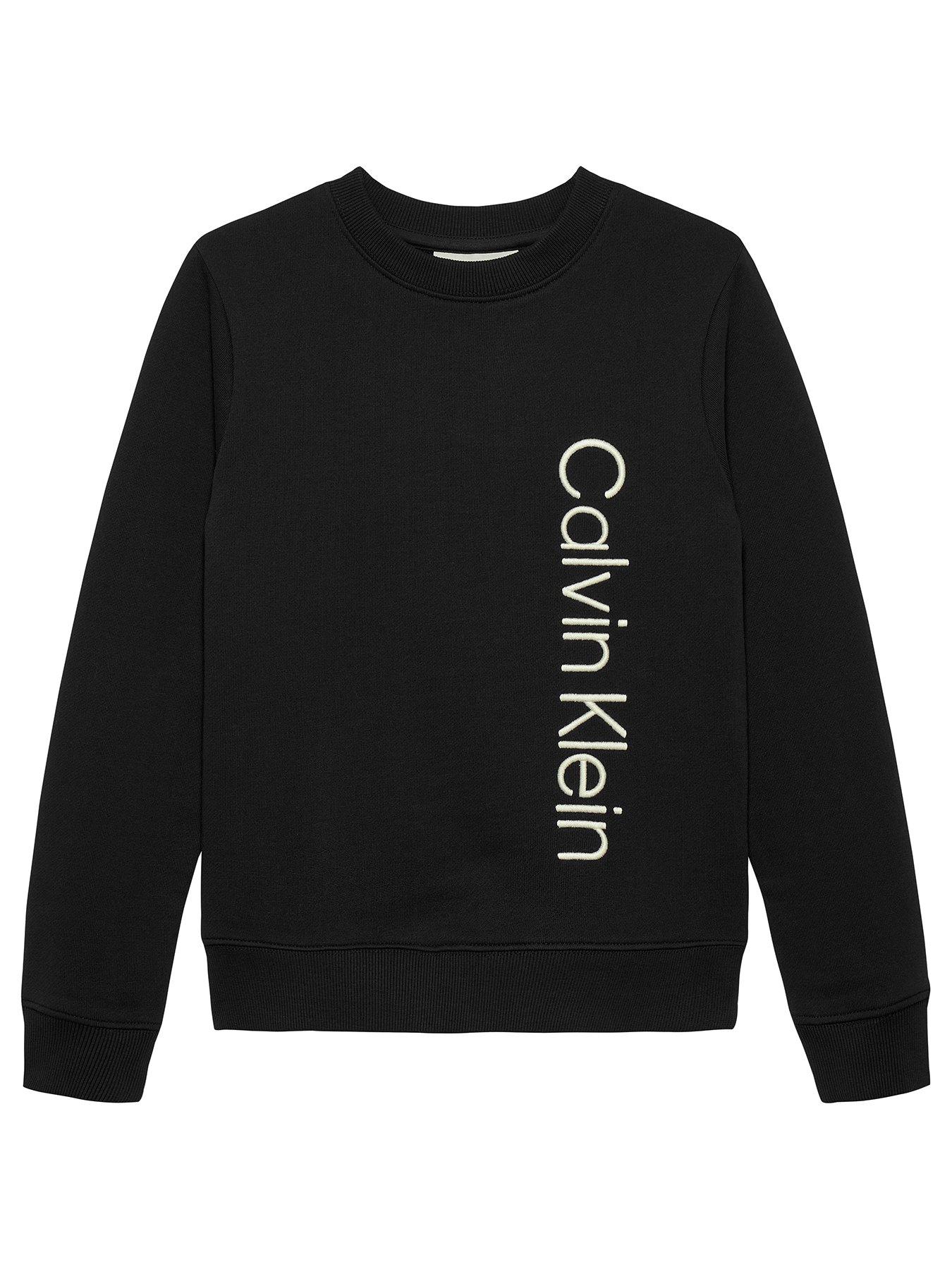 Calvin Klein Jeans Boys Terry Side Graphic Crew Neck Sweatshirt - Black