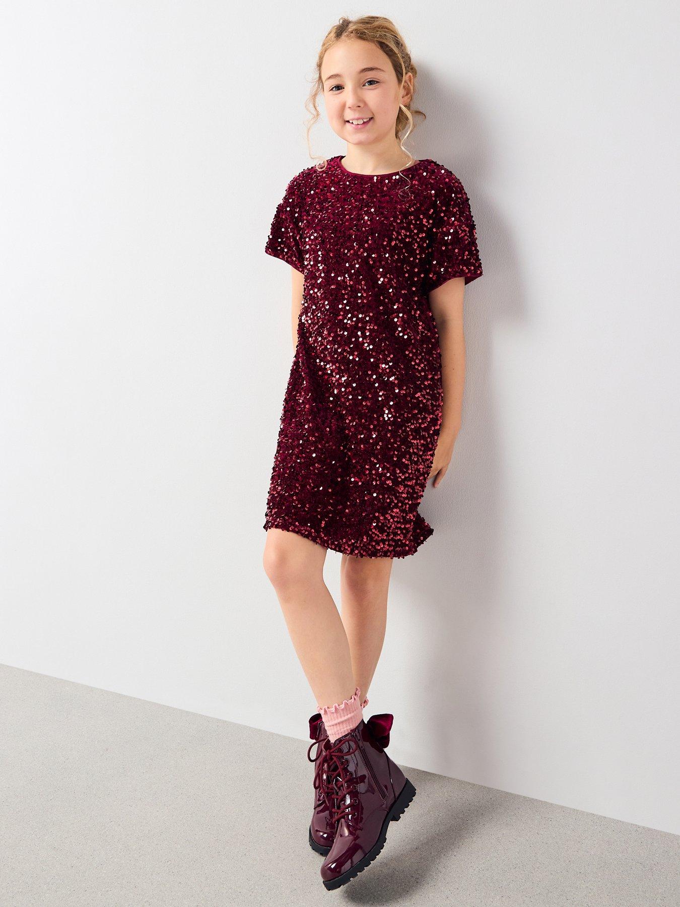 The Very Collection Girls Sequin Shift Party Dress - Burgundy/Red | Very  Ireland