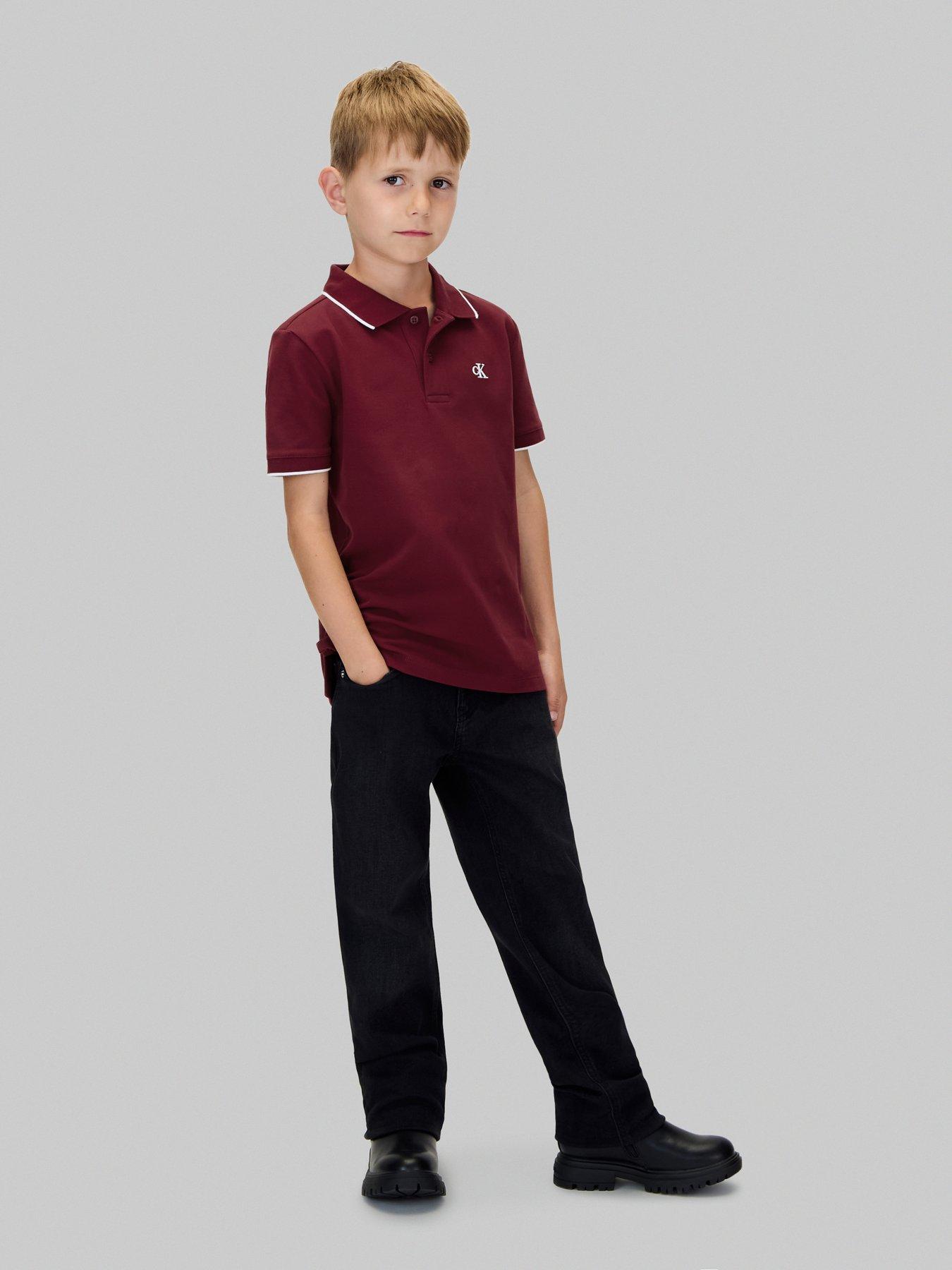 Calvin Klein Jeans Boys Tipping Regular Short Sleeve Polo Shirt - Dark Red