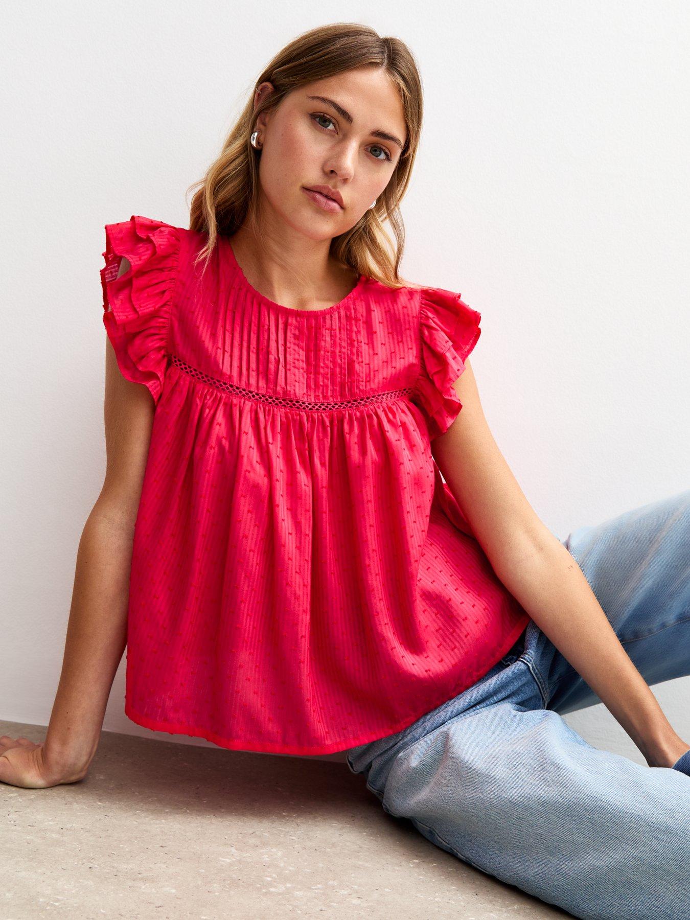 new-look-red-lace-insert-ruffle-trim-sleeveless-topfront