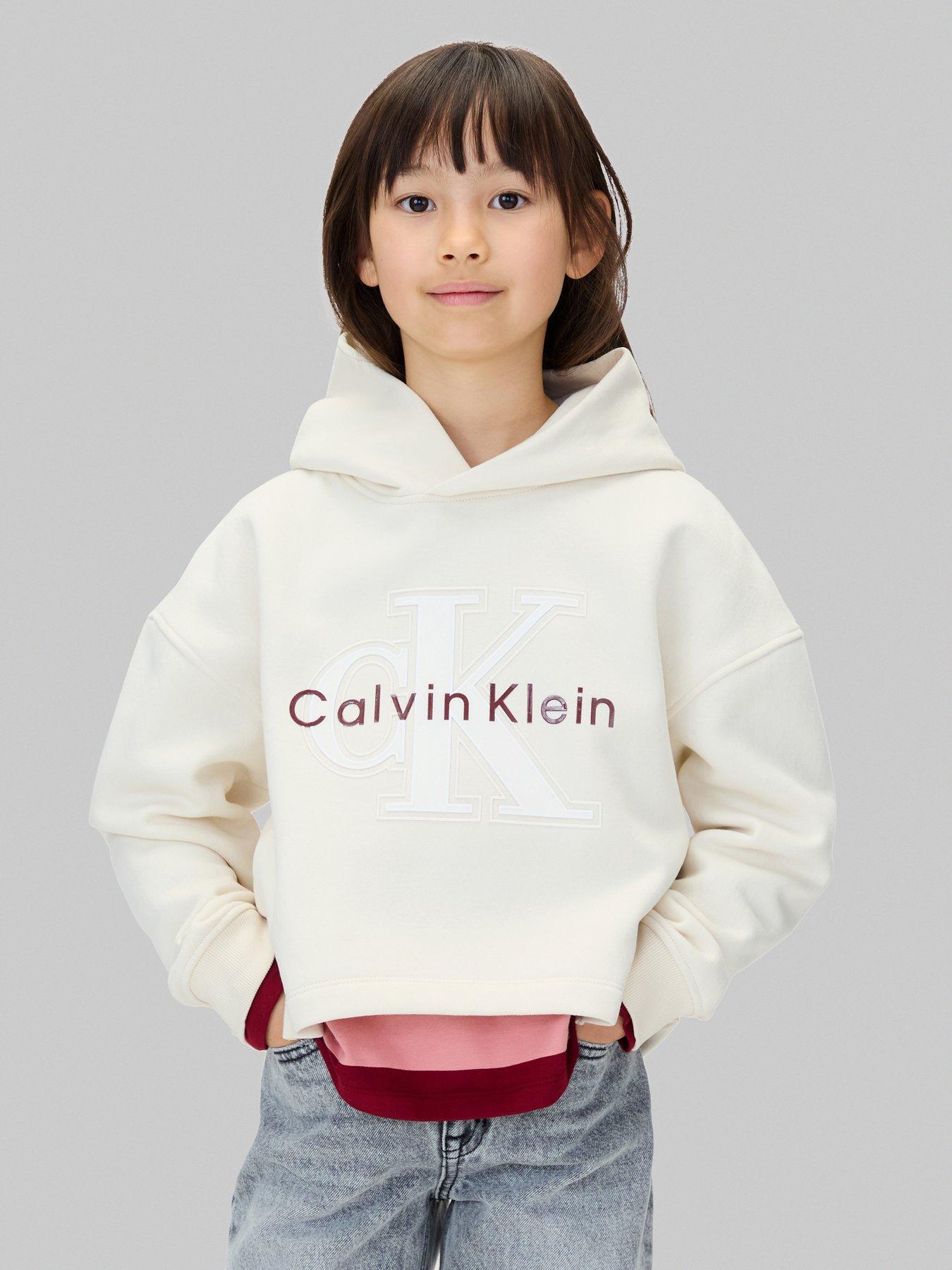 Calvin Klein Jeans Girls Graphic Fleece Hoodie - Whitecap Gray