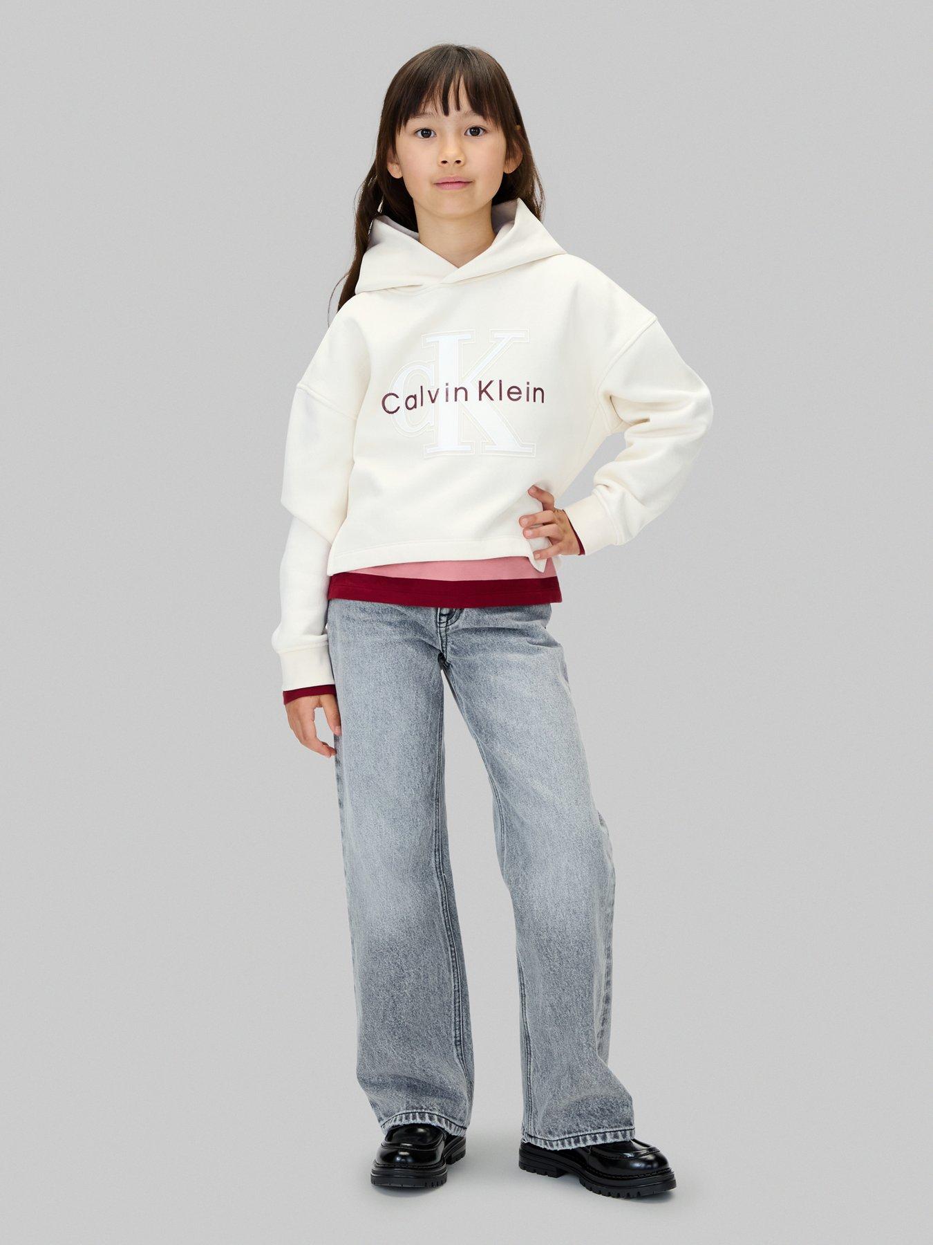 Image 3 of 5 of Calvin Klein Jeans Girls Graphic Fleece Hoodie - Whitecap Gray