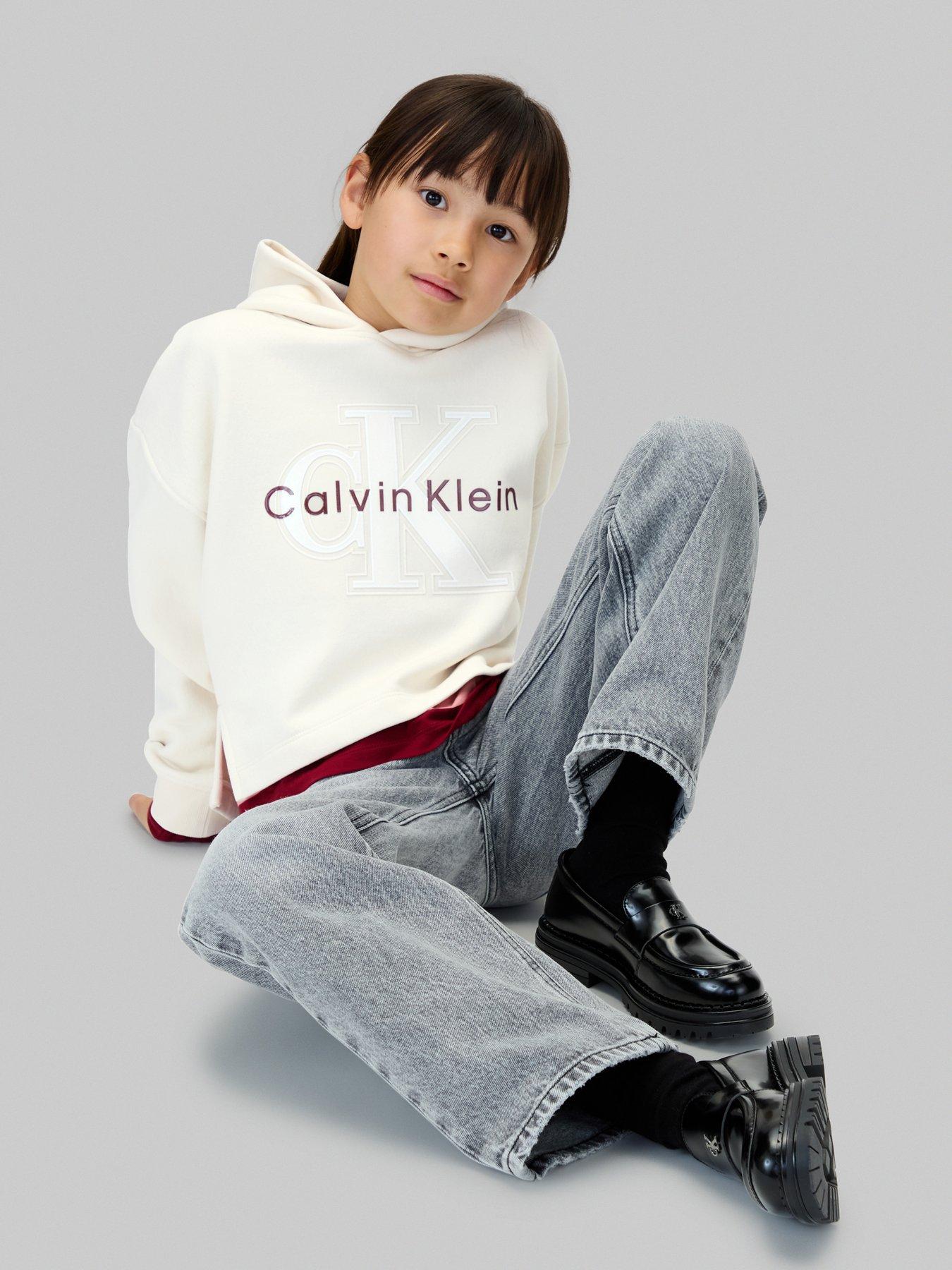 Image 4 of 5 of Calvin Klein Jeans Girls Graphic Fleece Hoodie - Whitecap Gray