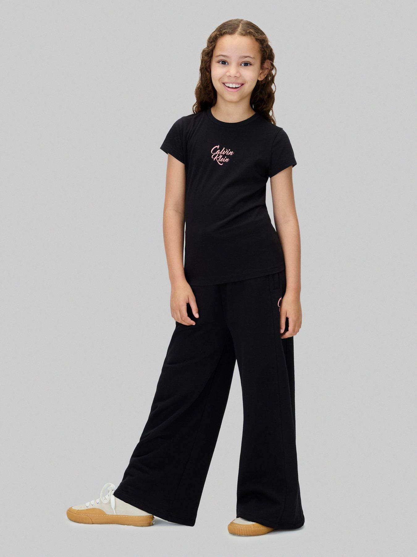 Calvin Klein Jeans Girls Script Logo Graphic Short Sleeve T-Shirt - Black