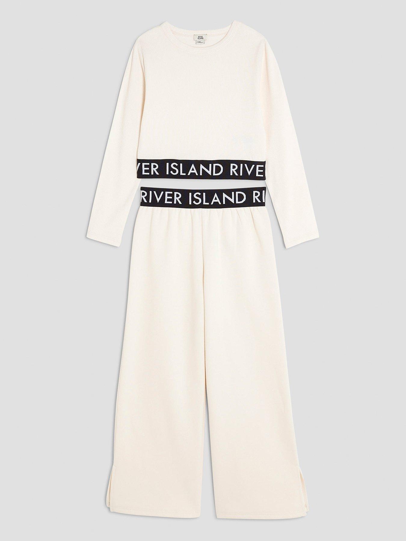 Image 1 of 2 of River Island Older Girls Top And Jogger Set - Cream