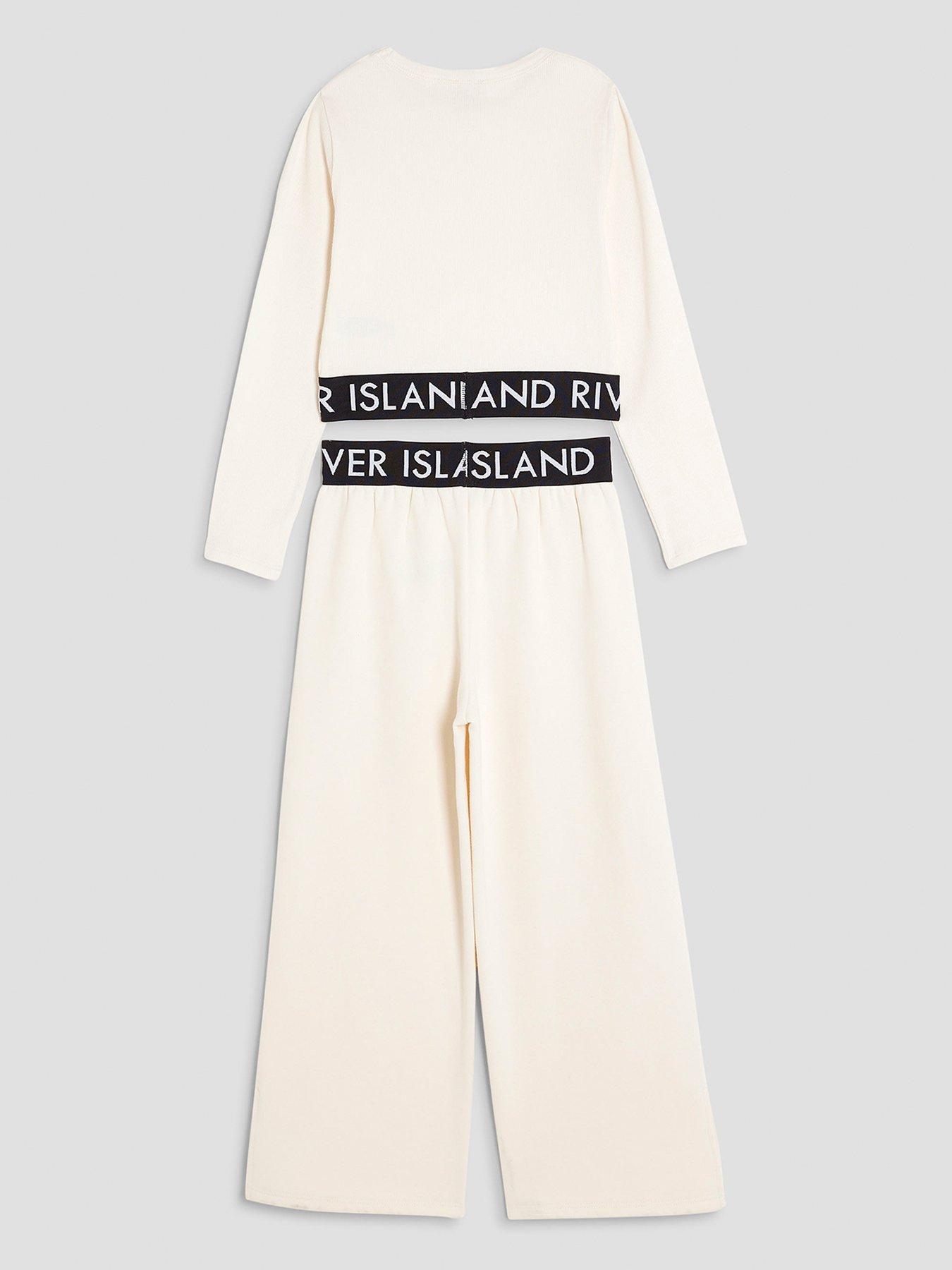 Image 2 of 2 of River Island Older Girls Top And Jogger Set - Cream