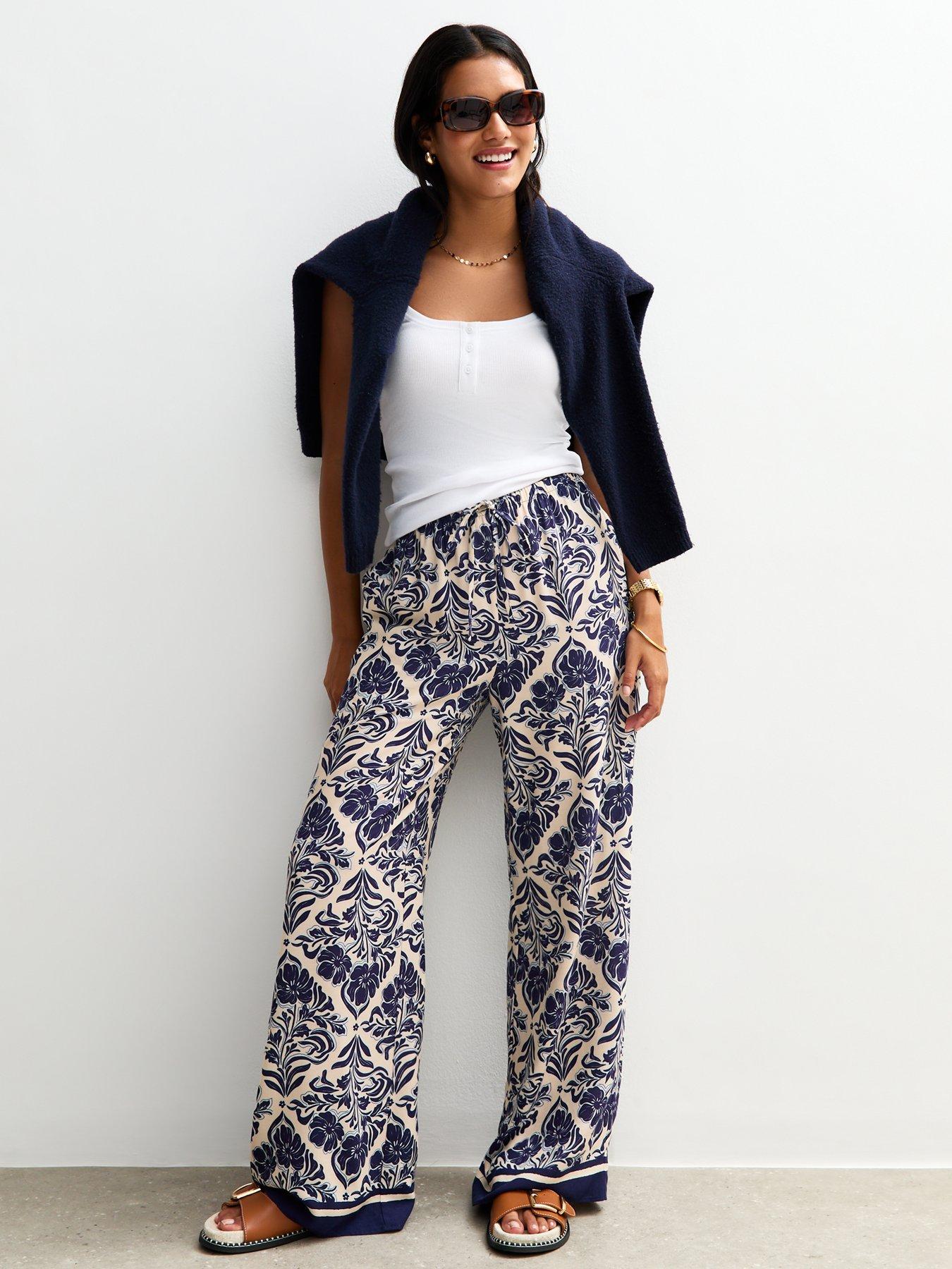 New Look Floral Geometric Print Wide Leg Trouser - Blue