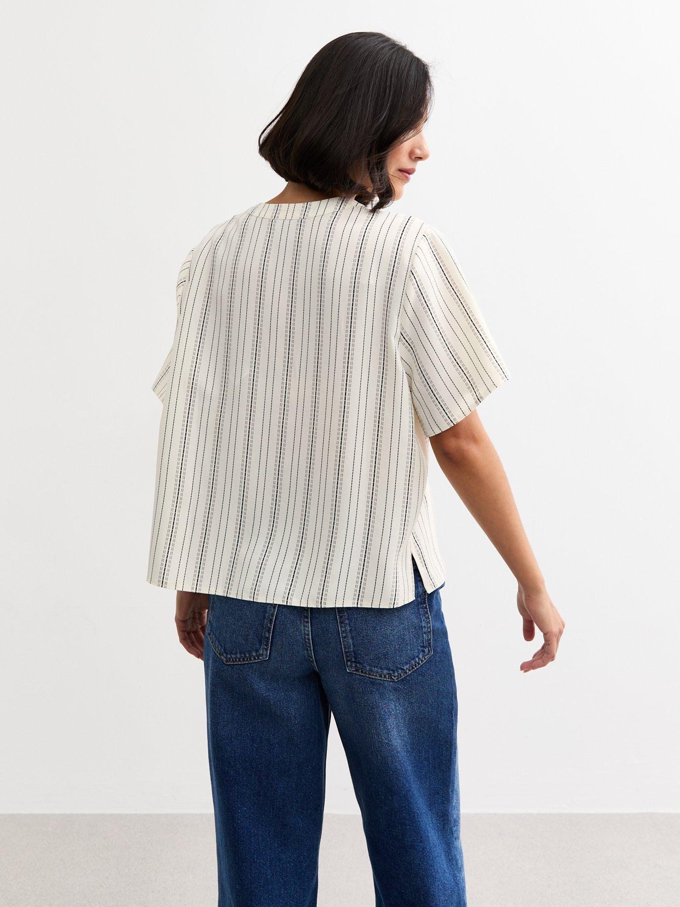 Image 2 of 4 of New Look Cream Striped Button Up Top