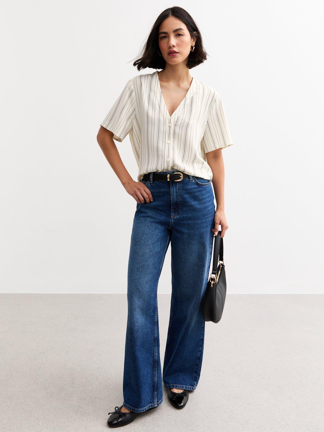 Image 3 of 4 of New Look Cream Striped Button Up Top