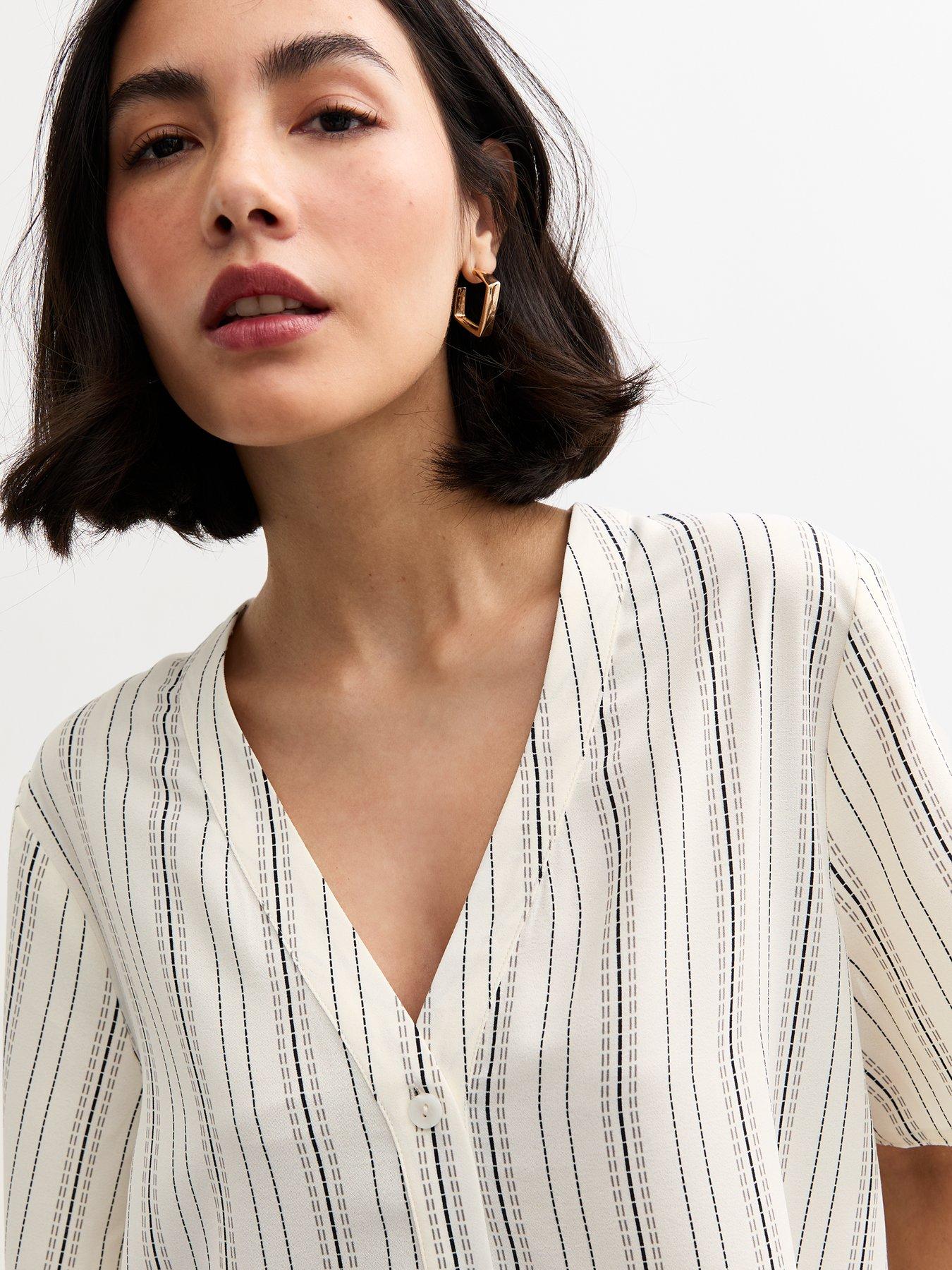 Image 4 of 4 of New Look Cream Striped Button Up Top