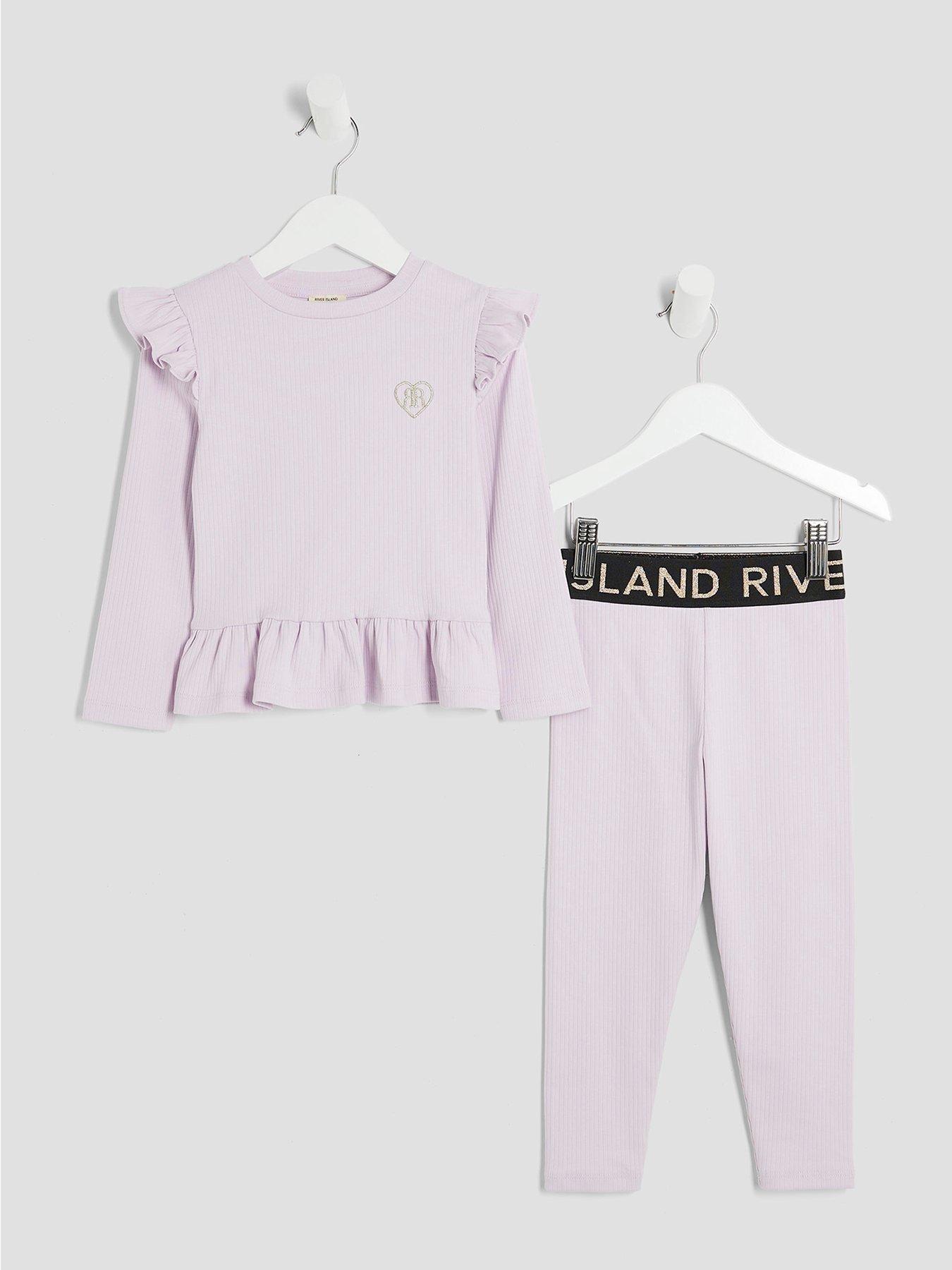 River Island Mini Girls Waistband Ribbed Top Set - Purple