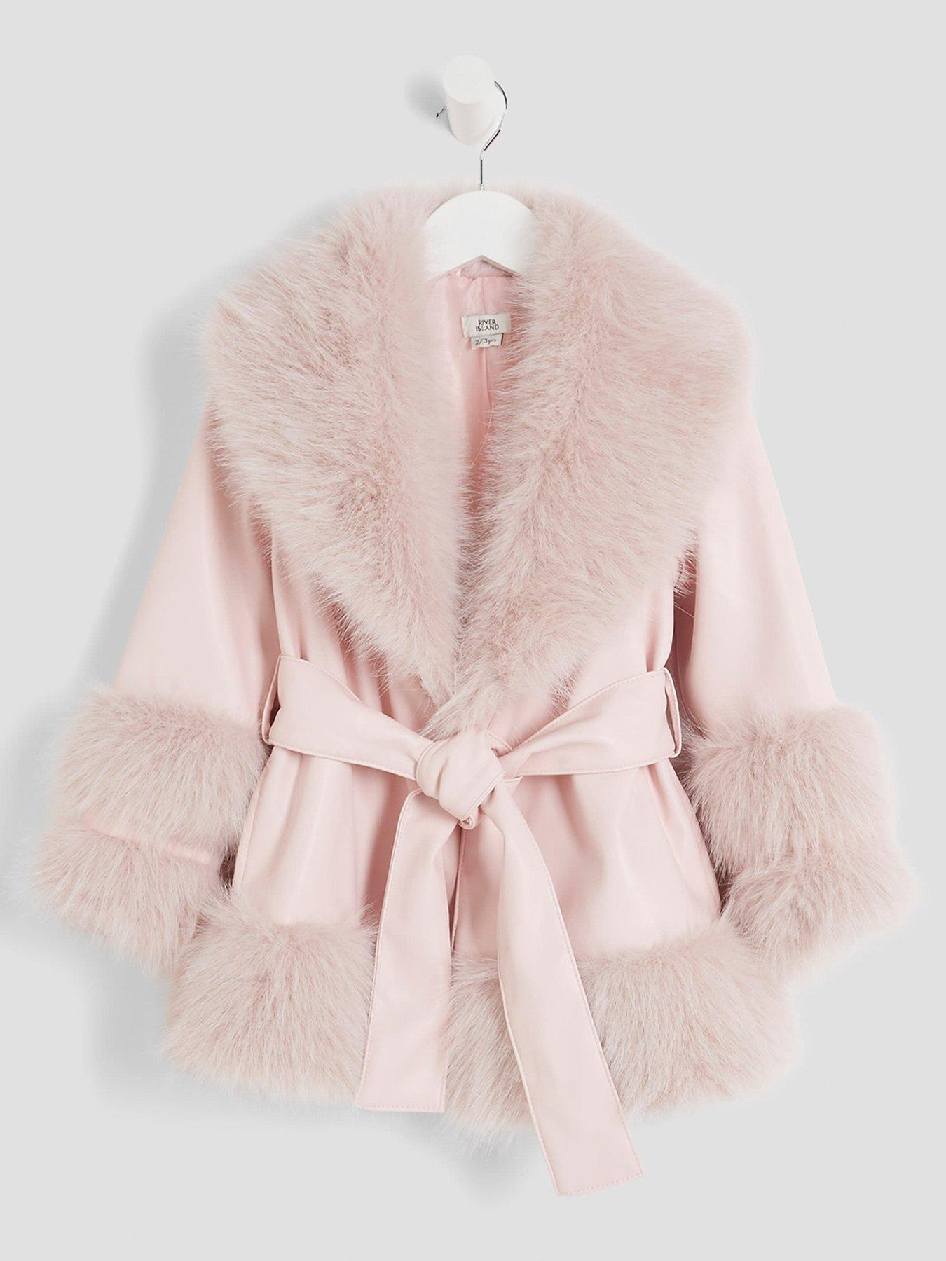River Island Mini Girls Faux Fur Wrap Coat - Pink